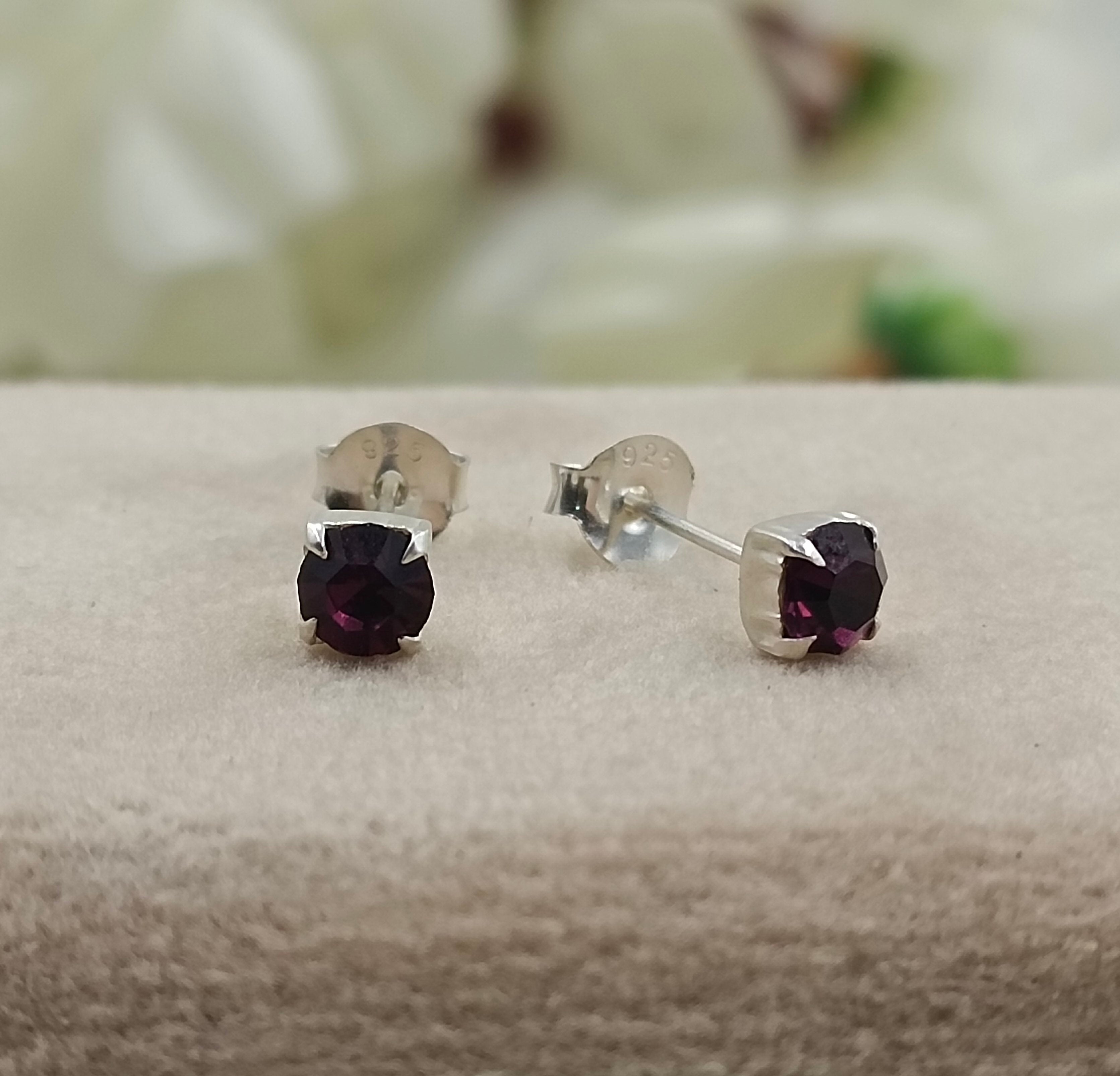 925 Sterling Silver February Birthstone Purple Amethyst Cubic Zirconia Stud Earrings Minimalist Handmade Birthday Gift Studs with Pushback