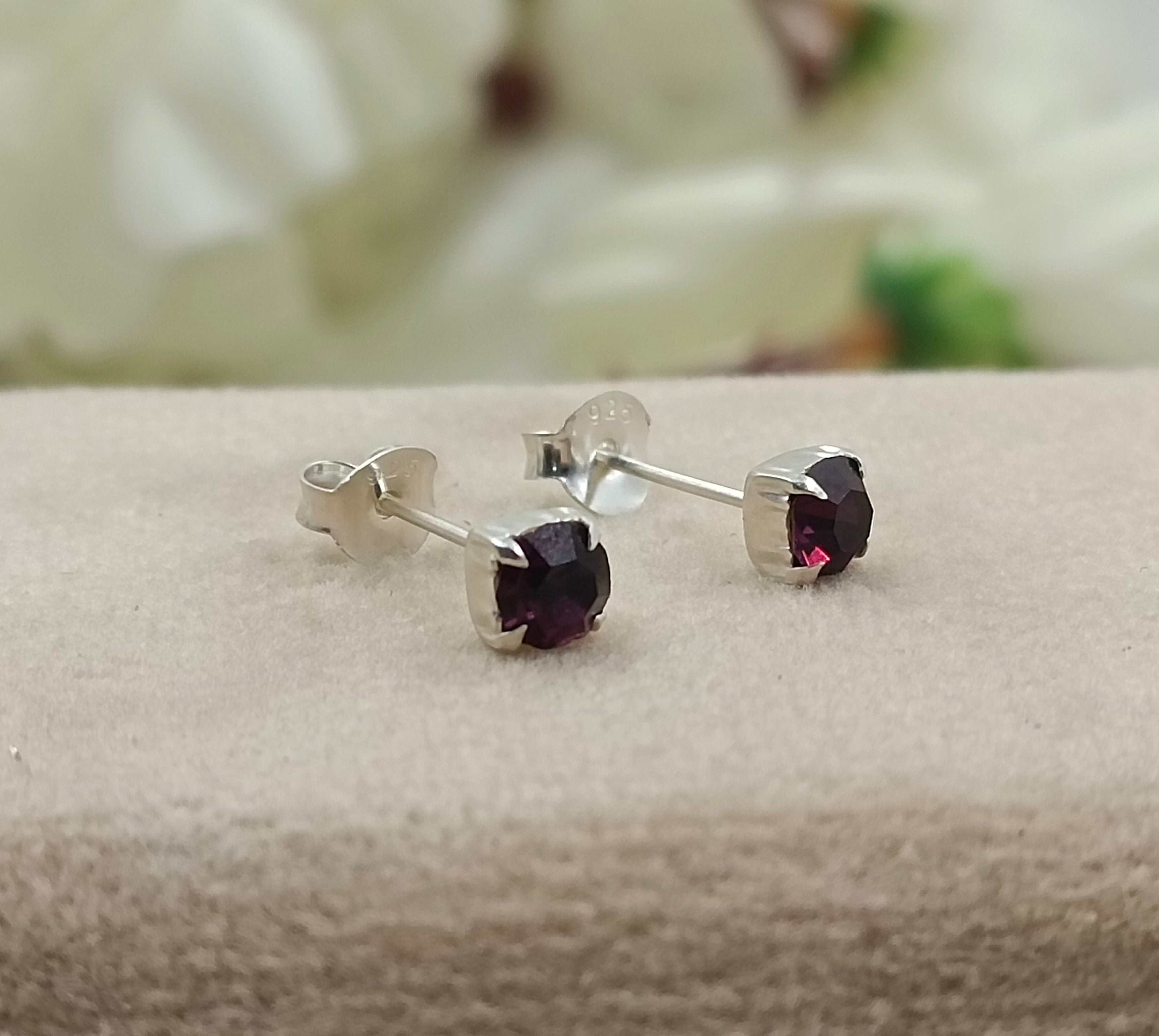 925 Sterling Silver February Birthstone Purple Amethyst Cubic Zirconia Stud Earrings Minimalist Handmade Birthday Gift Studs with Pushback