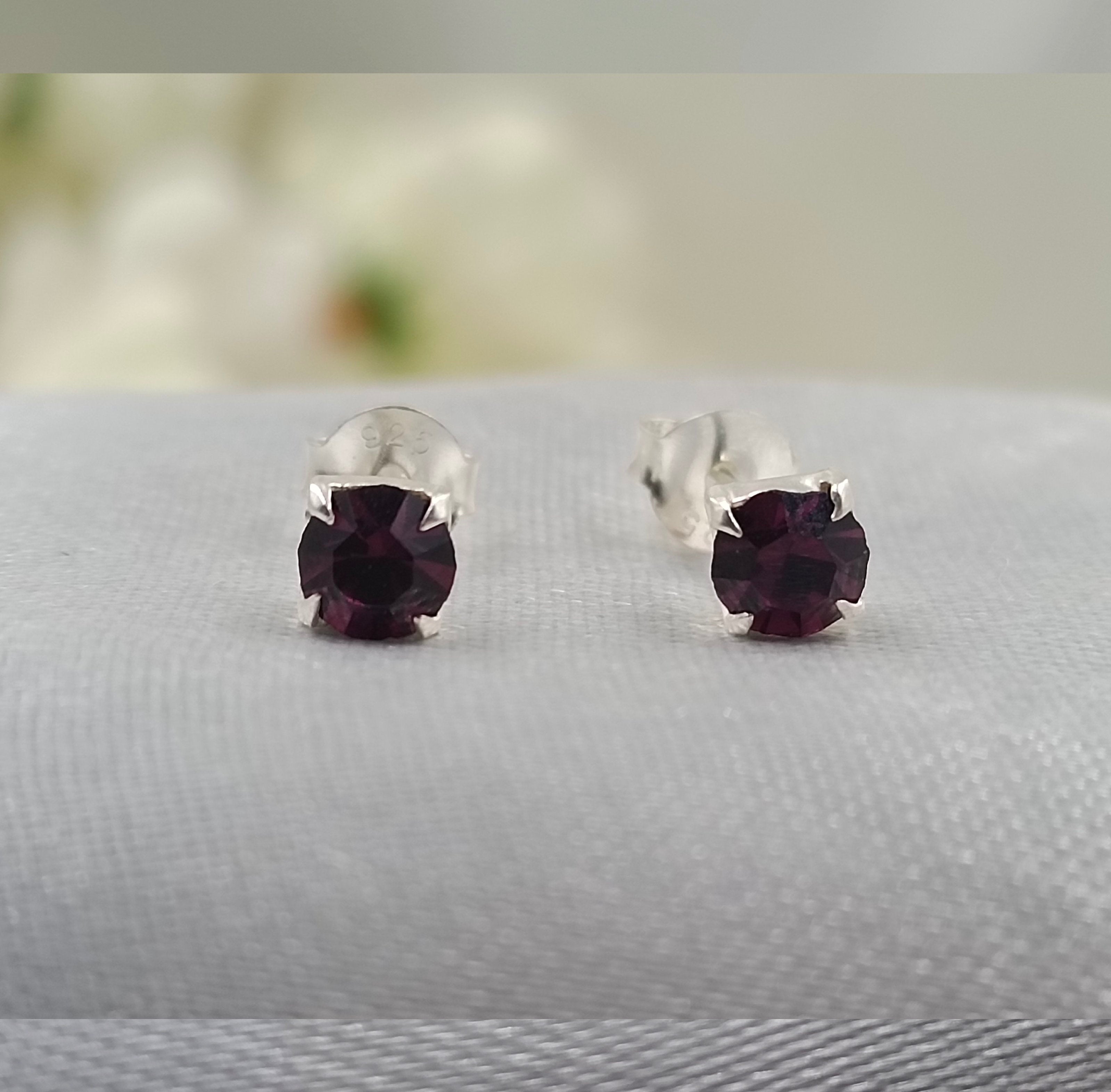 925 Sterling Silver February Birthstone Purple Amethyst Cubic Zirconia Stud Earrings Minimalist Handmade Birthday Gift Studs with Pushback