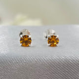 925 Sterling Silver November Birthstone Cubic Zirconia Yellow Citrine Studs Earrings Minimalist Handmade Birthday Gift Studs with Pushback