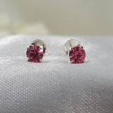 925 Sterling Silver October Mini Birthstone Cubic Zirconia Pink Studs Earrings Dainty Minimalist Handmade Birthday Gift Studs with Pushback