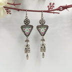 Art Deco Style Triangle Floral Print In Solid 925 Silver Earring