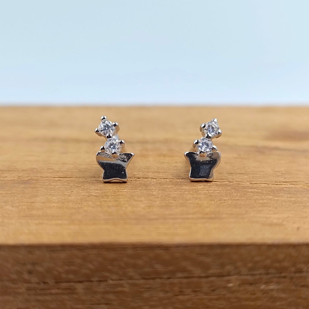 925 Sterling Silver Sparkle Star Studs Earrings CZ Diamonds Starburst Stud