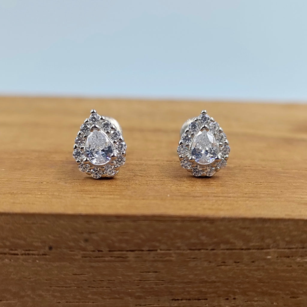 925 Sterling Silver Sparkle Pear Shape Stud Earrings Cute Wedding Bridal Stud Earrings CZ