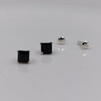 Black Stud Princess Cubic Zirconia Earrings Minimalist Handmade Cute Gift Studs with Ballback 925 Silver Gift for him Black love