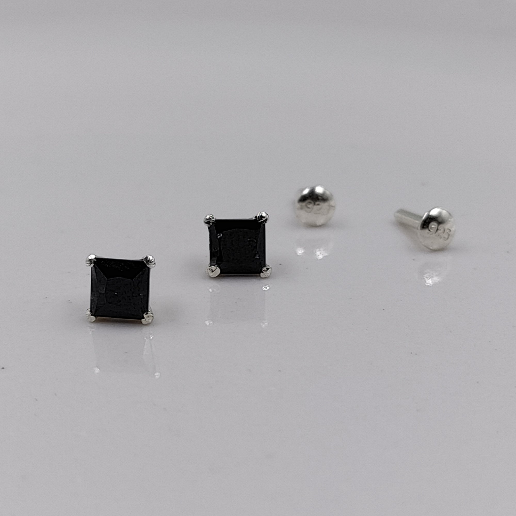 Black Stud Princess Cubic Zirconia Earrings Minimalist Handmade Cute Gift Studs with Ballback 925 Silver Gift for him Black love