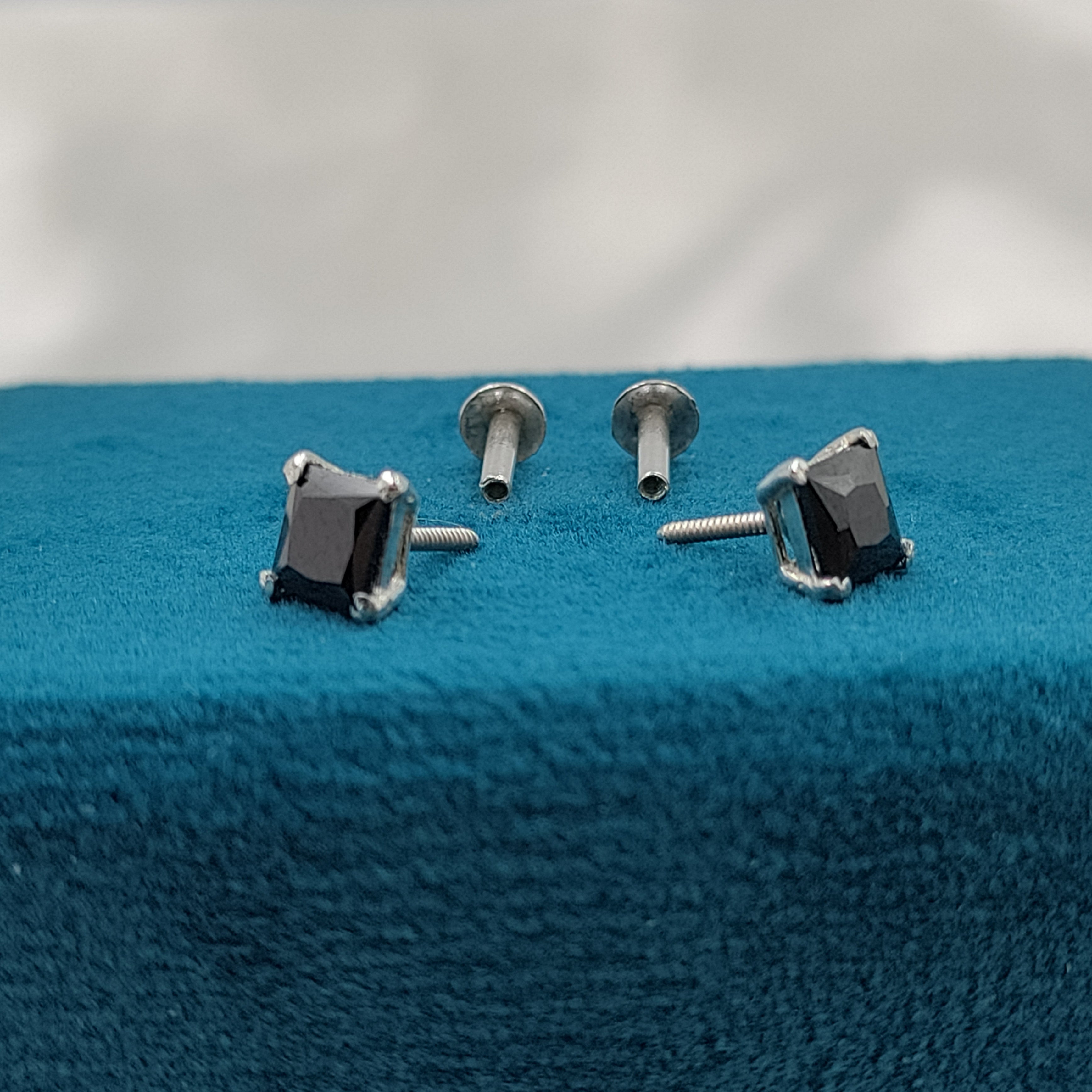 Black Stud Princess Cubic Zirconia Earrings Minimalist Handmade Cute Gift Studs with Ballback 925 Silver Gift for him Black love