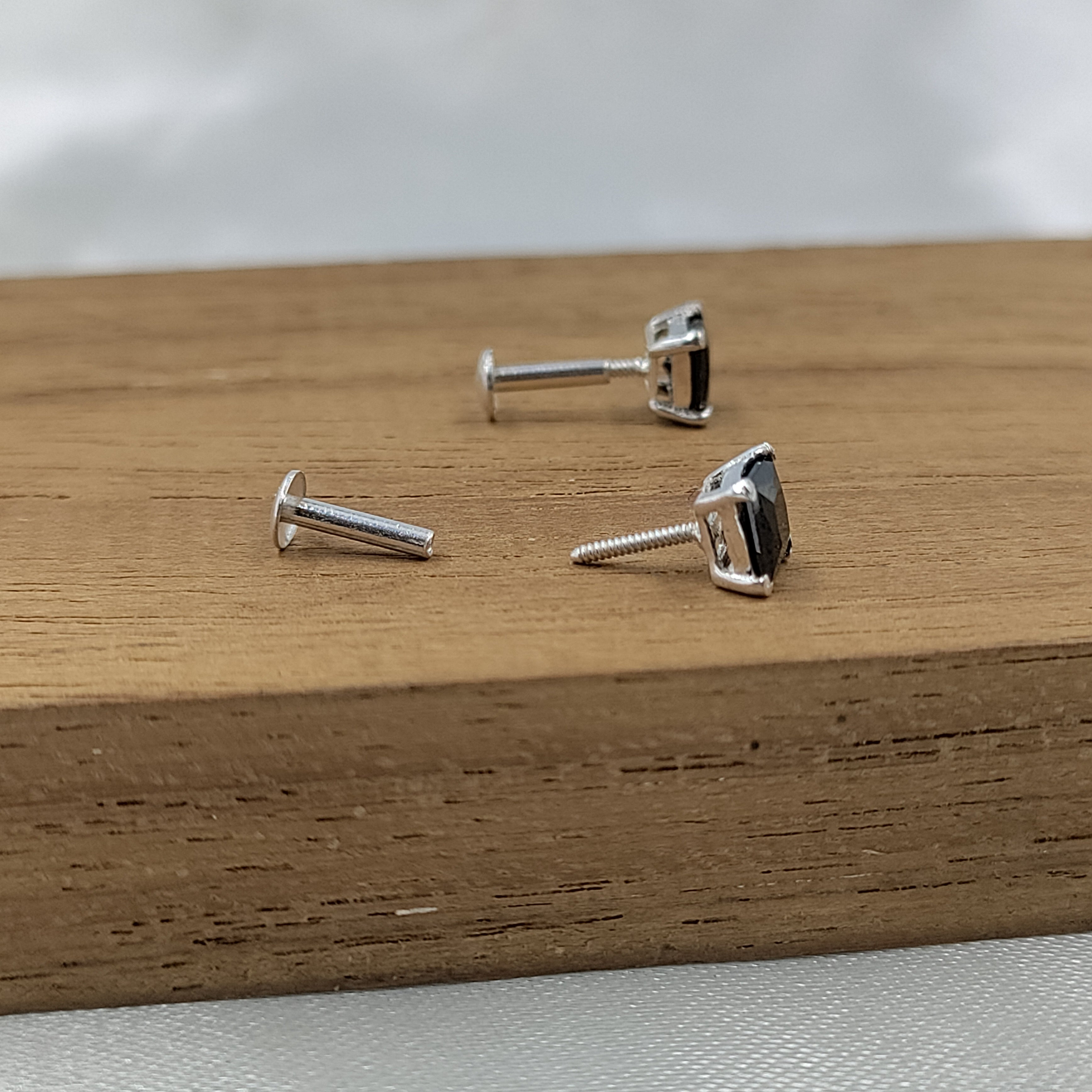 Black Stud Princess Cubic Zirconia Earrings Handmade Cute Gift Studs with Ball back 925 Silver Gift for him Black love