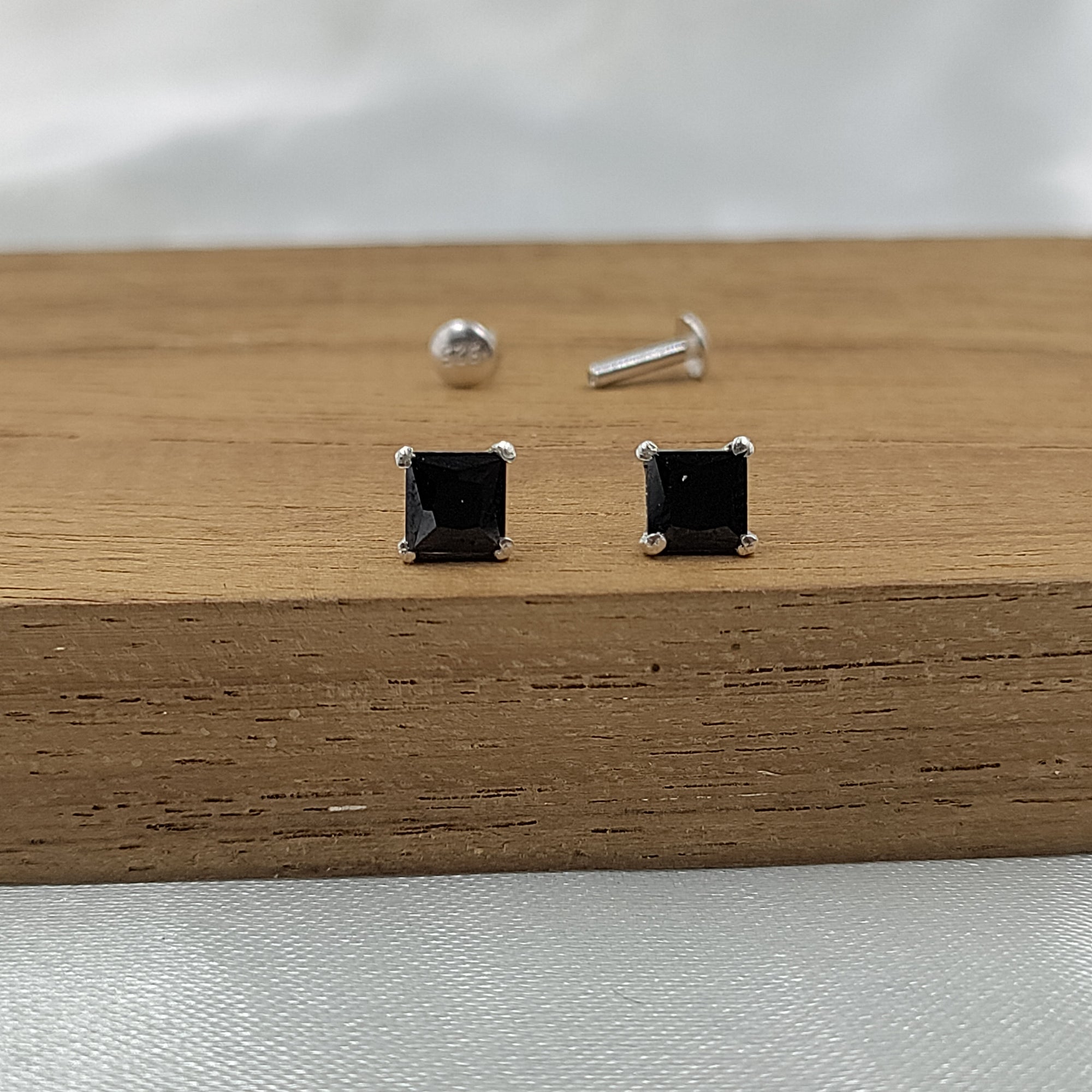 Black Stud Princess Cubic Zirconia Earrings Minimalist Handmade Cute Gift Studs with Ballback 925 Silver Gift for him Black love