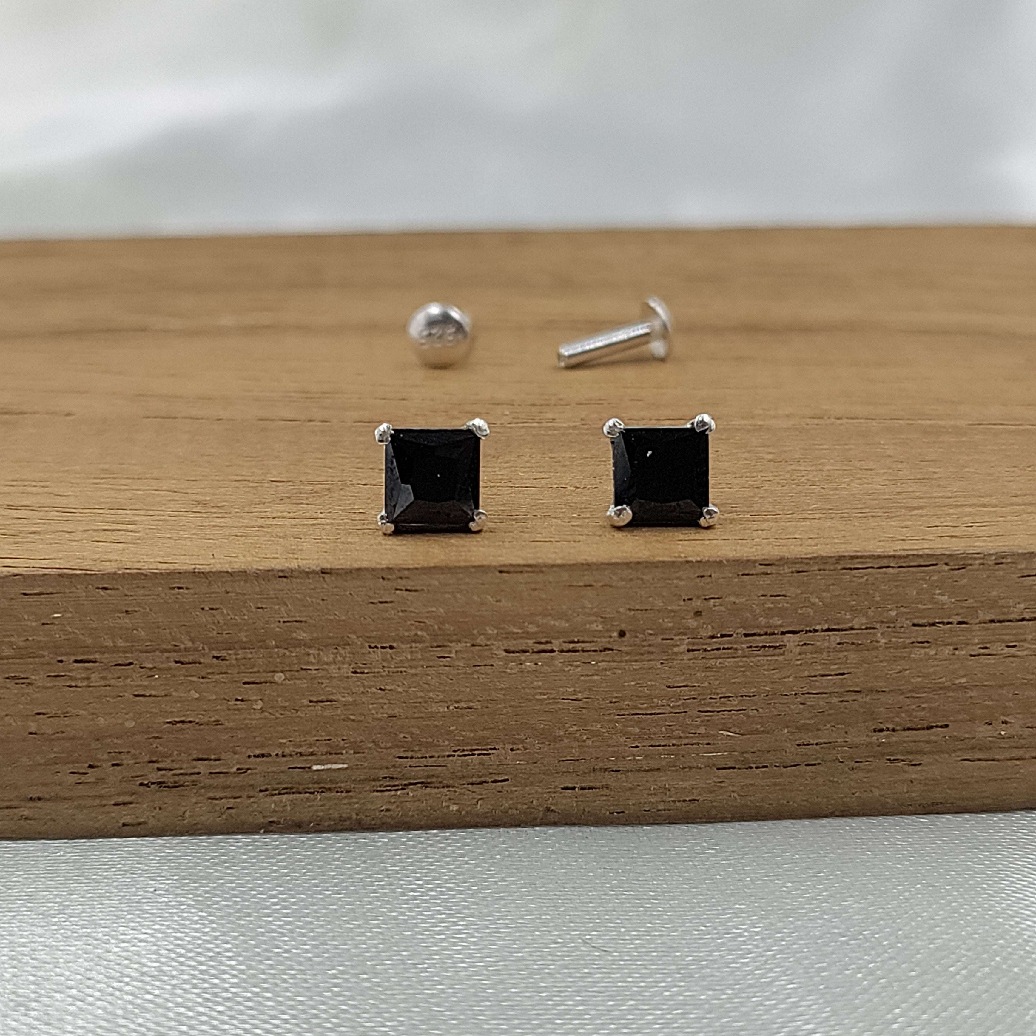 Black Stud Princess Cubic Zirconia Earrings Minimalist Handmade Cute Gift Studs with Ballback 925 Silver Gift for him Black love