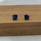 Blue Sapphire Stud Earring Princess Cute 925 Sterling Sivler Stud Earrings Cubic Zirconia Minimalist Handmade Stud with Ballback