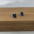 Blue Sapphire Stud Earring Princess Cute 925 Sterling Sivler Stud Earrings Cubic Zirconia Minimalist Handmade Stud with Ballback