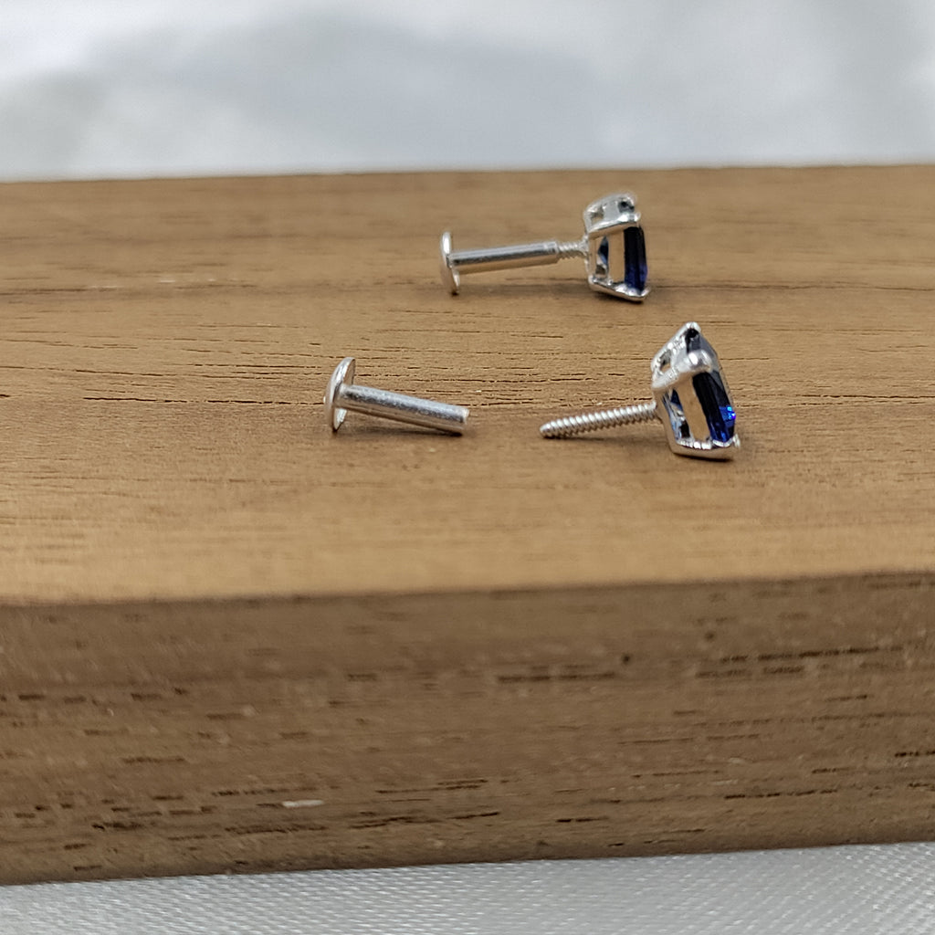 Blue Sapphire Stud Earring Princess Cute 925 Sterling Sivler Stud Earrings Cubic Zirconia Minimalist Handmade Stud with Ballback