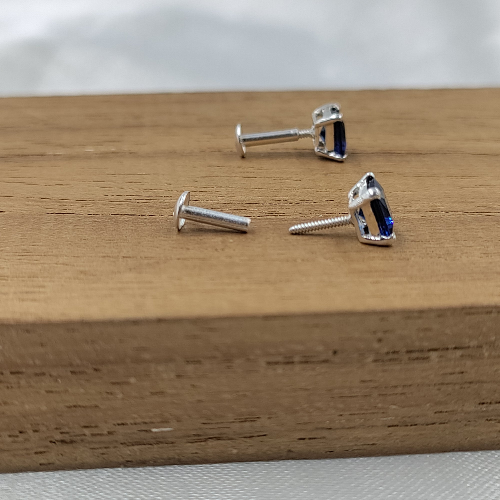 Blue Sapphire Stud Earring Princess Cute 925 Sterling Sivler Stud Earrings Cubic Zirconia Minimalist Handmade Stud with Ballback