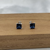 Blue Sapphire Stud Earring Princess Cute 925 Sterling Sivler Stud Earrings Cubic Zirconia Minimalist Handmade Stud with Ballback