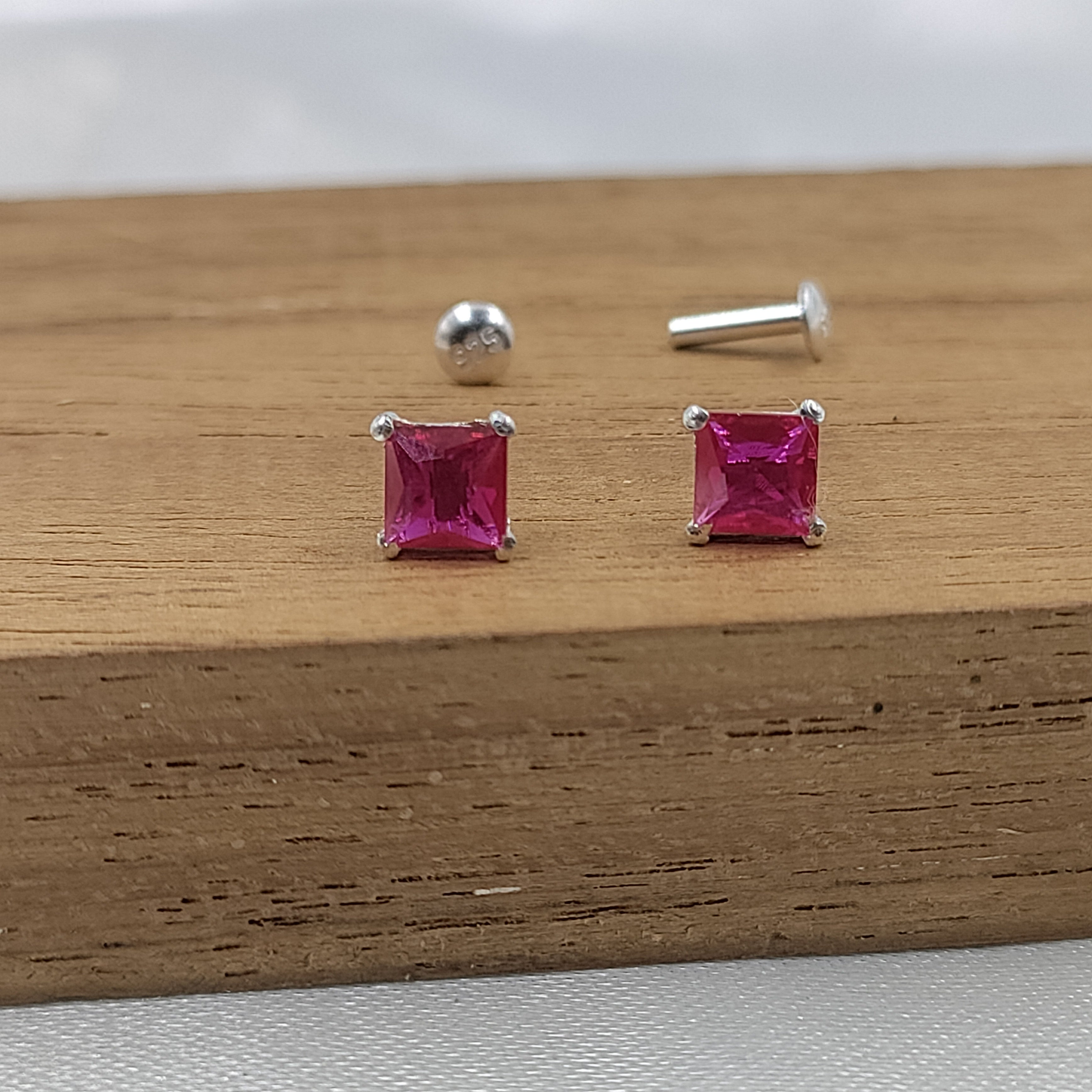 Pink Ruby Earring Princess Cute 925 Sterling Sivler Stud Earrings
