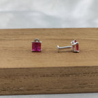 Pink Ruby Earring Princess Cute 925 Sterling Sivler Stud Earrings Cubic Zirconia Minimalist Handmade Stud with Ballback
