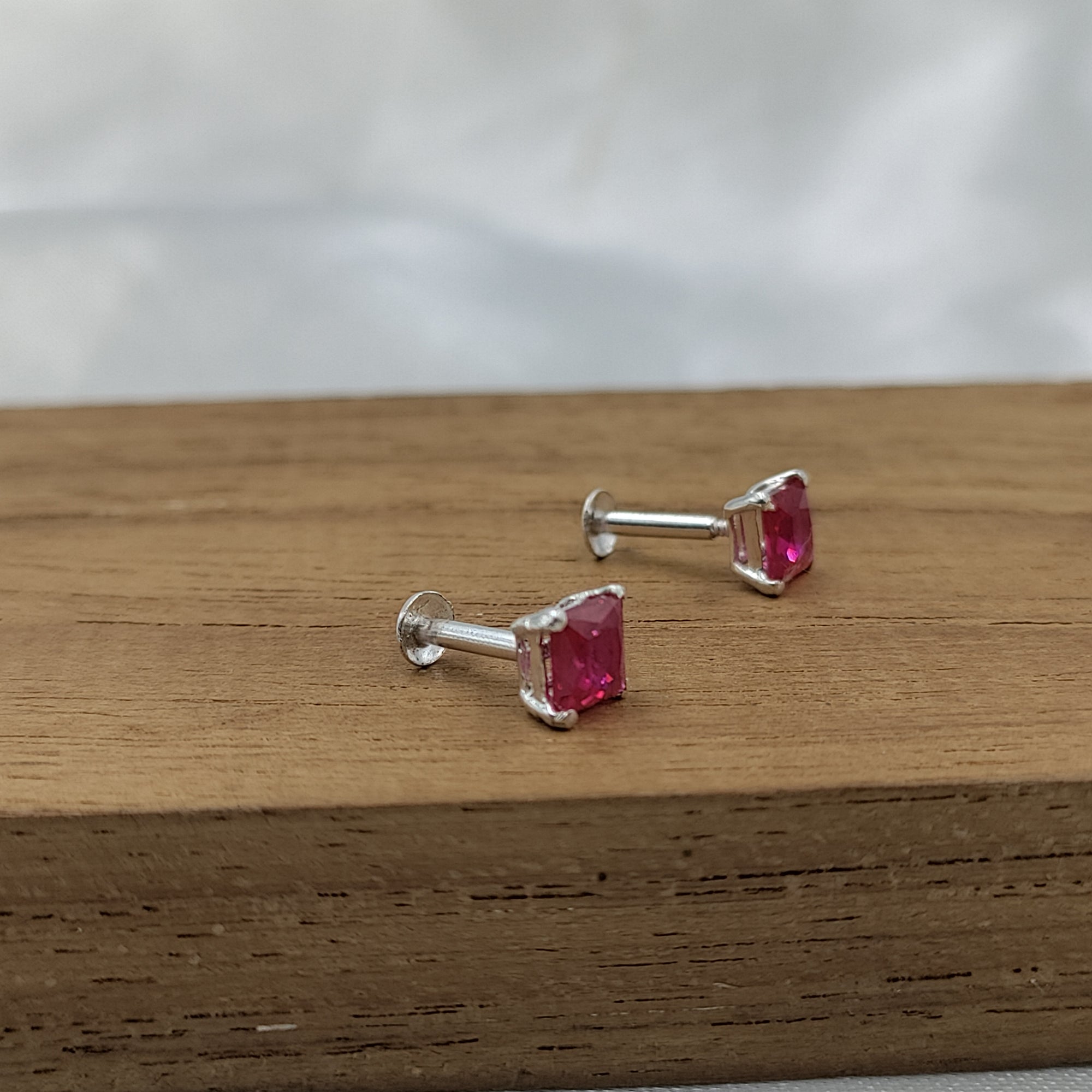 Pink Ruby Earring Princess Cute 925 Sterling Sivler Stud Earrings Cubic Zirconia Minimalist Handmade Stud with Ballback