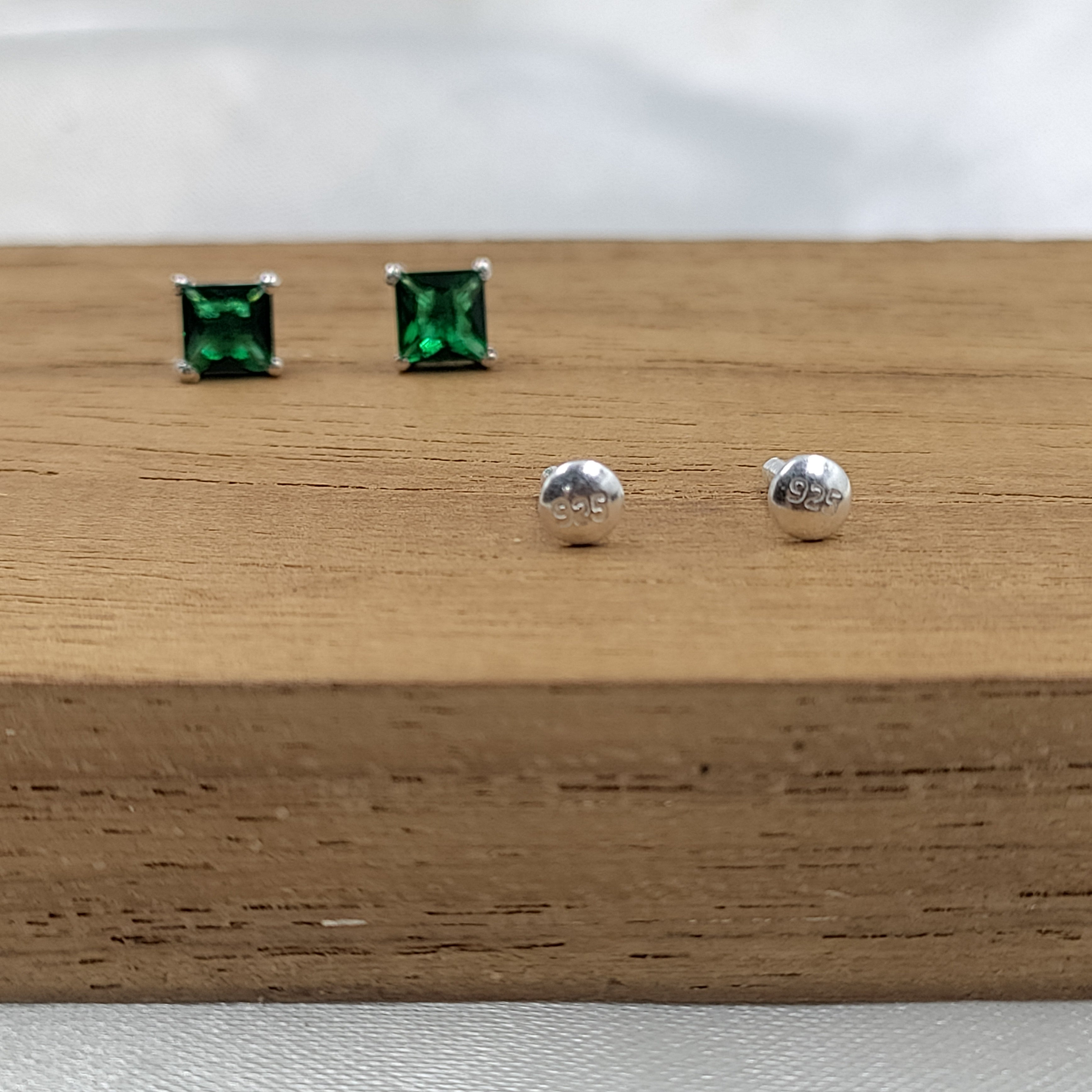 Green Emerald Earring Princess Cute 925 Sterling Silver Stud Earrings