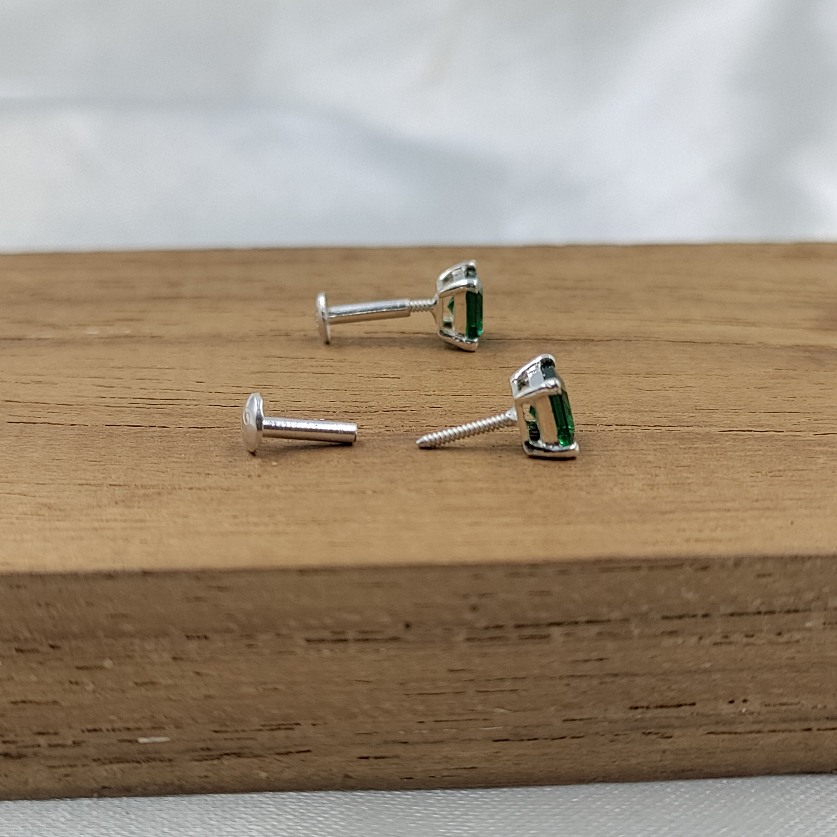 Green Emerald Earring Princess Cute 925 Sterling Silver Stud Earrings
