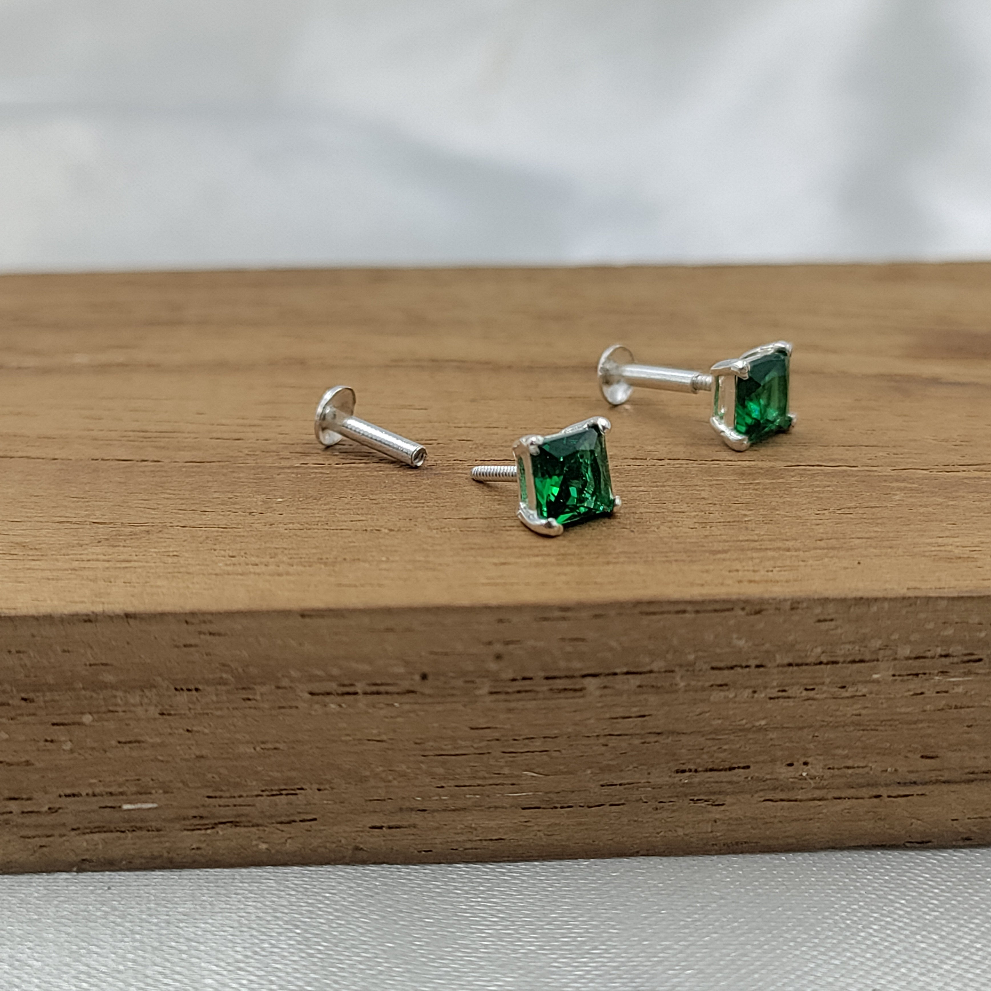 Green Emerald Earring Princess Cute 925 Sterling Silver Stud Earrings
