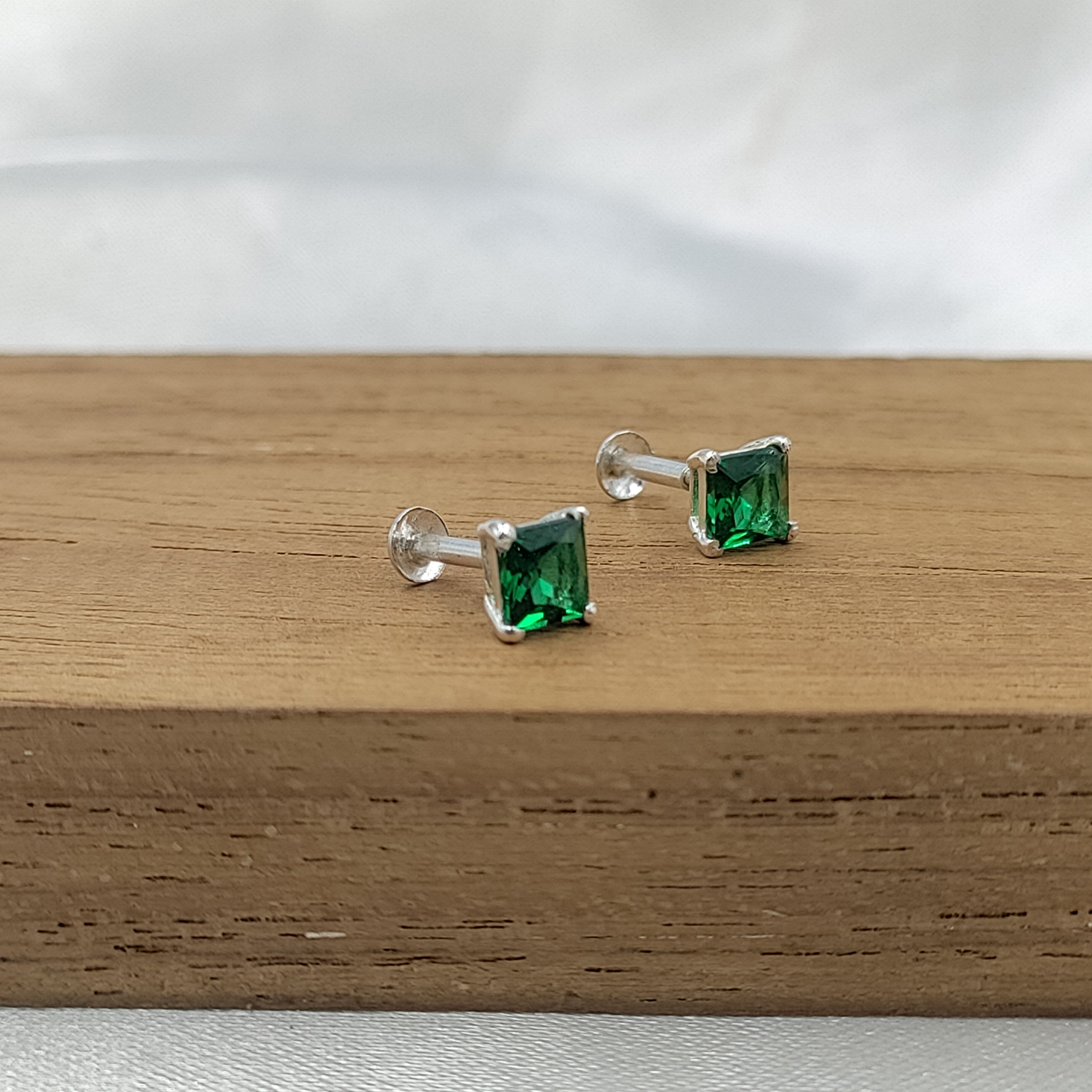 Green Emerald Earring Princess Cute 925 Sterling Silver Stud Earrings