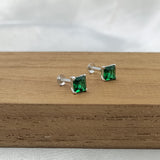 Green Emerald Earring Princess Cute 925 Sterling Sivler Stud May Birthstone Earrings Cubic Zirconia Minimalist Handmade Stud with Ballback