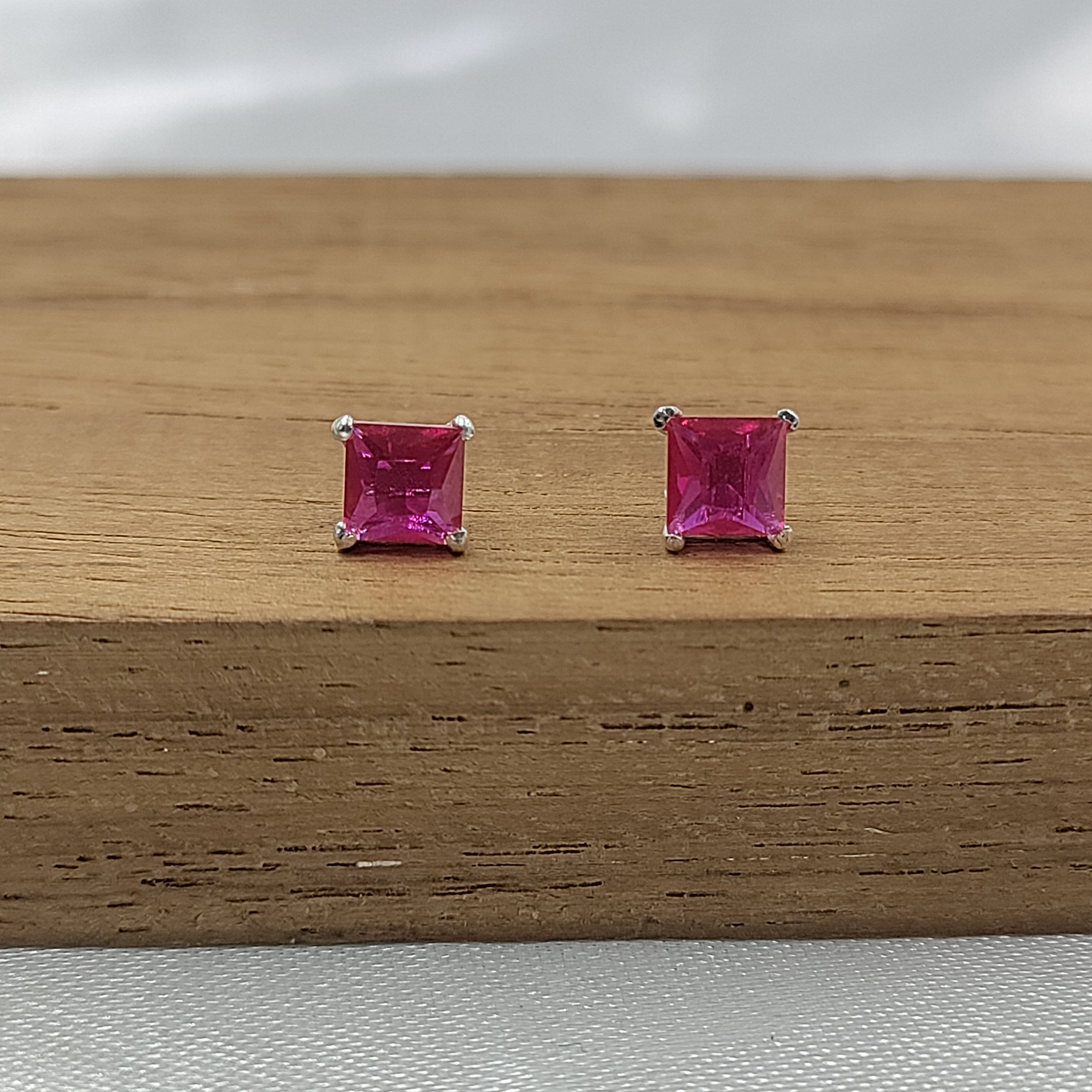 Pink Ruby Earring Princess Cute 925 Sterling Sivler Stud Earrings