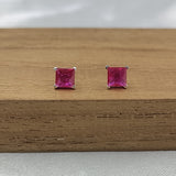 Pink Ruby Earring Princess Cute 925 Sterling Sivler Stud Earrings Cubic Zirconia Minimalist Handmade Stud with Ballback