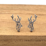 Polygonal Reindeer Earrings Cute Animal Deer Studs Deer Jewelry Deer Skull Minimalist Handmade Gift Studs with Pushback Sterling Silver 925