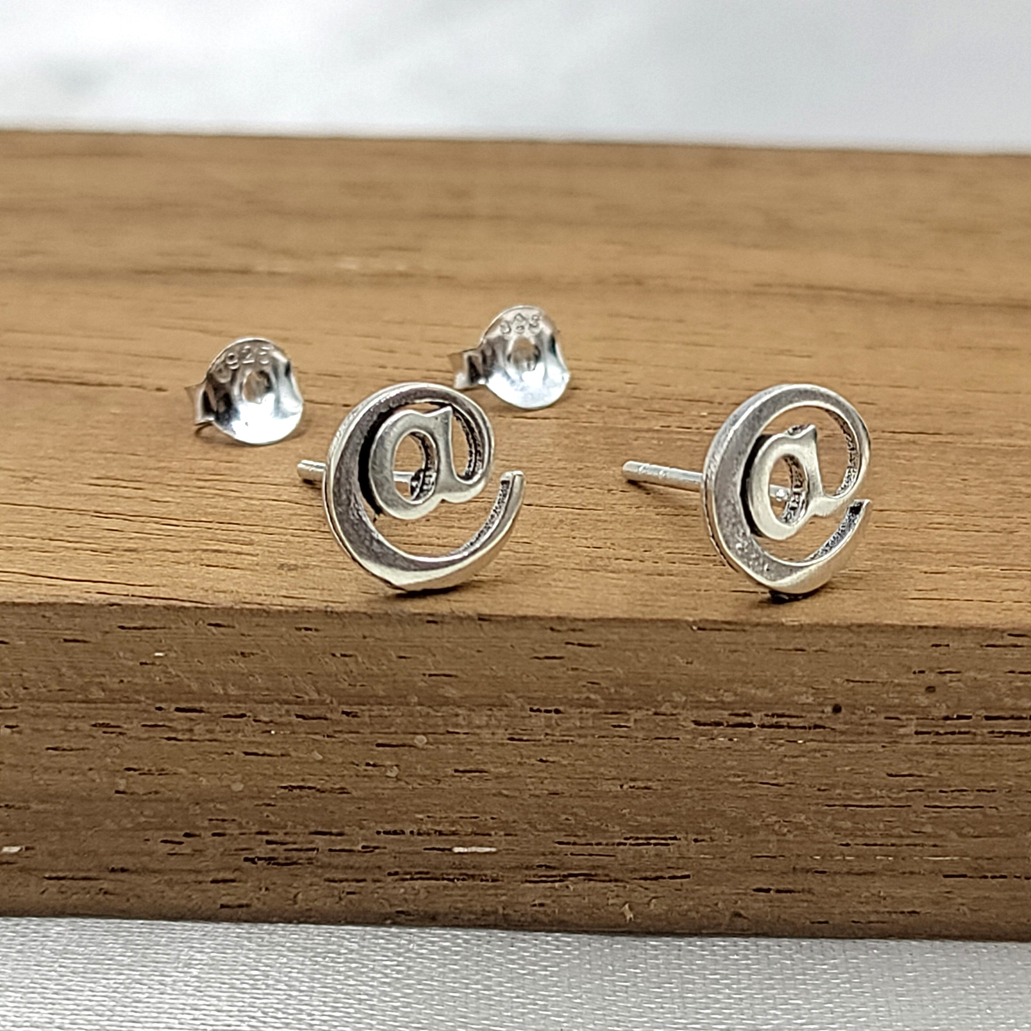 Little Tiny @ Symbol Letter Studs Earrings Alphabet Earring Stud Minimalist Handmade Gift Studs with Pushback 925 Sterling Silver Cute Gift