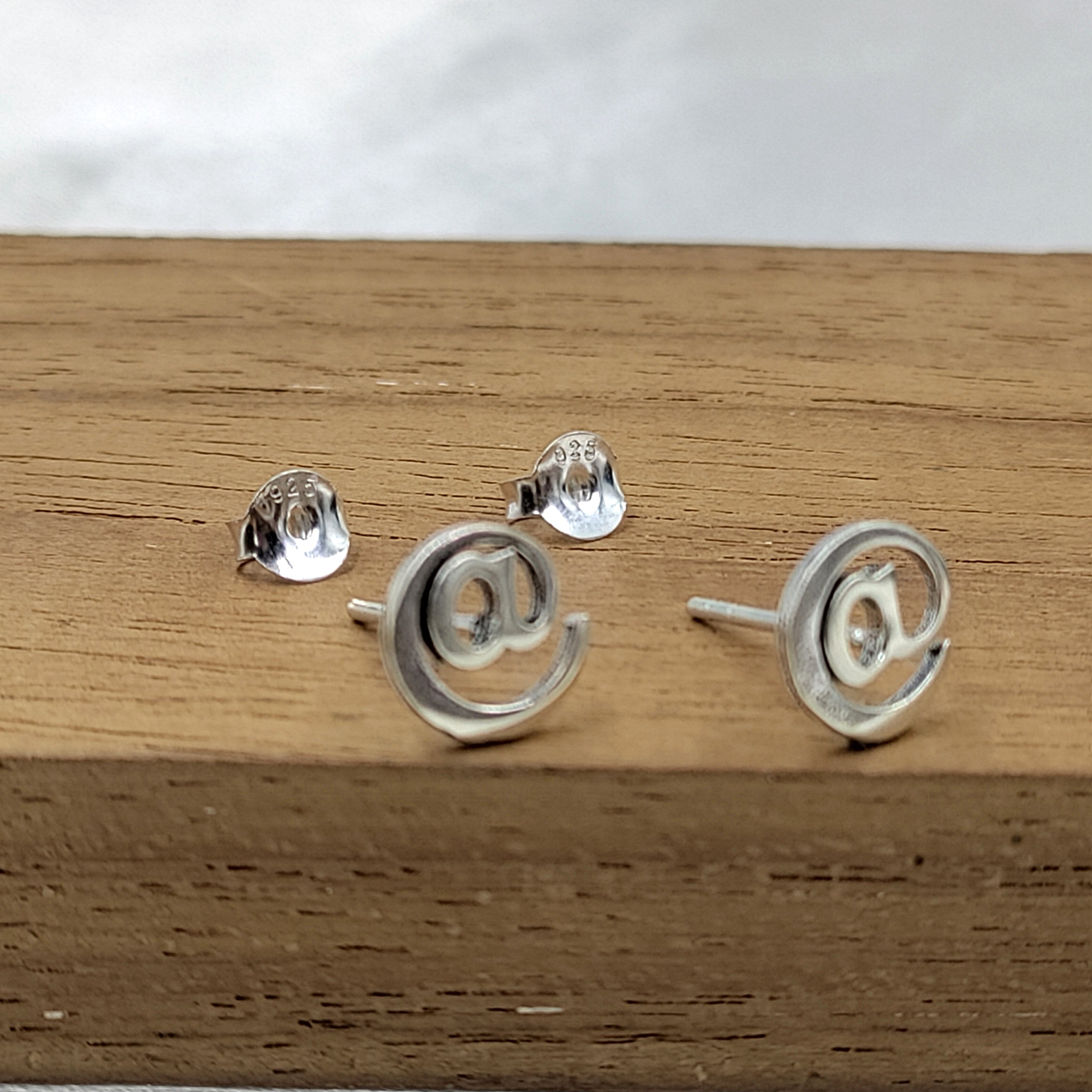Little Tiny @ Symbol Letter Studs Earrings Alphabet Earring Stud Minimalist Handmade Gift Studs with Pushback 925 Sterling Silver Cute Gift