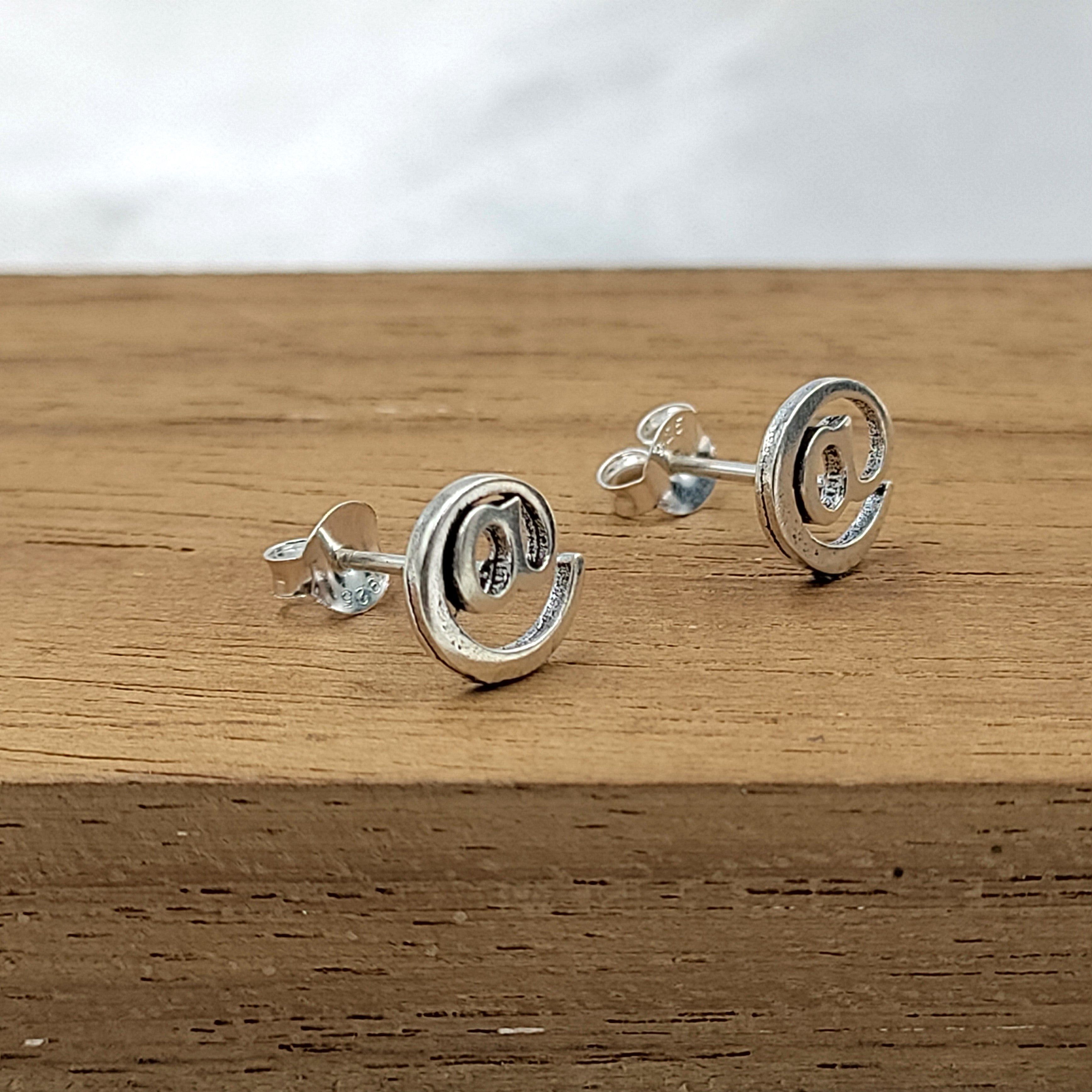 Little Tiny @ Symbol Letter Studs Earrings Alphabet Earring Stud Minimalist Handmade Gift Studs with Pushback 925 Sterling Silver Cute Gift