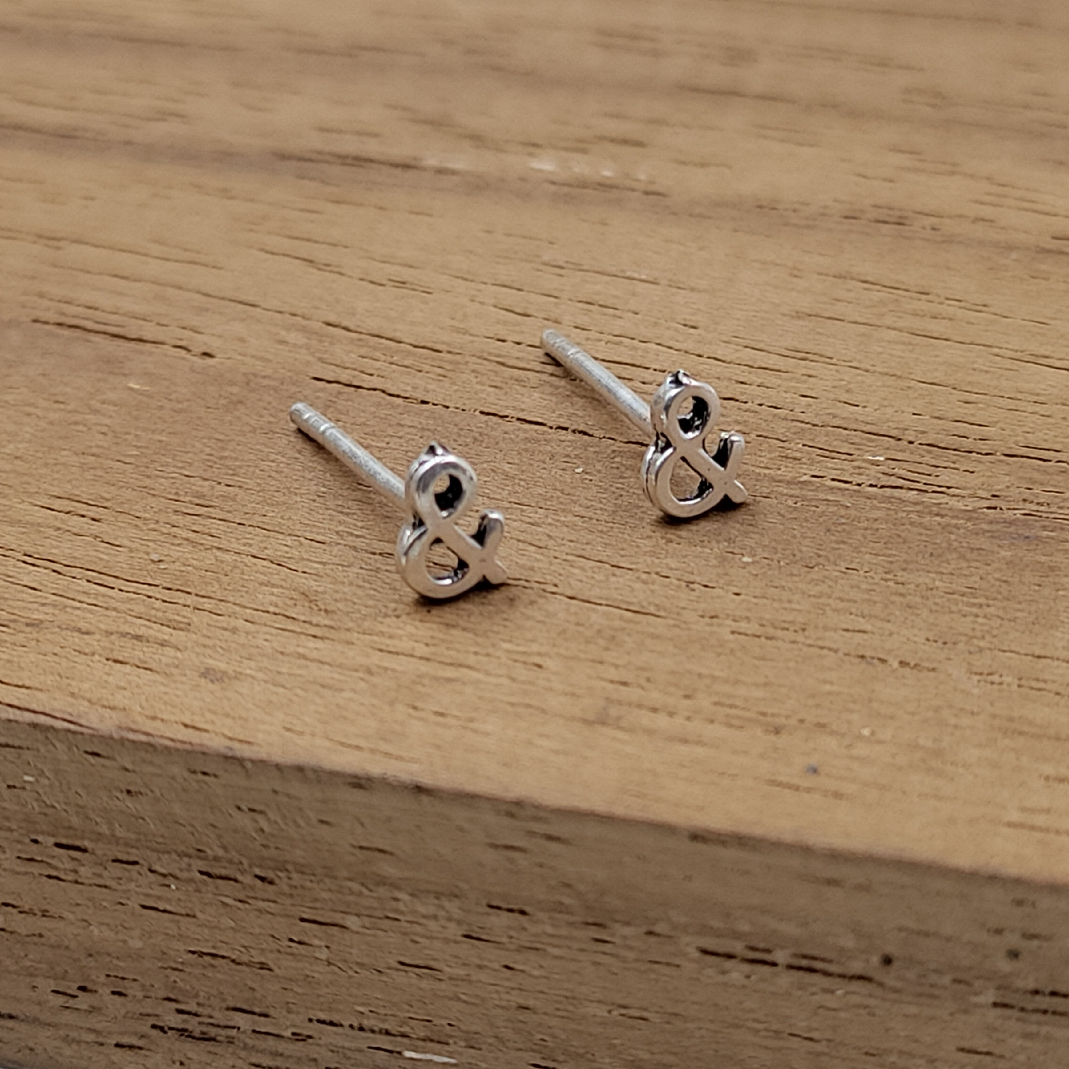 Little & And Symbol Stud Earring Sign Earring Stud Minimalist Handmade Gift Studs with Pushback 925 Sterling Silver Cute Gift