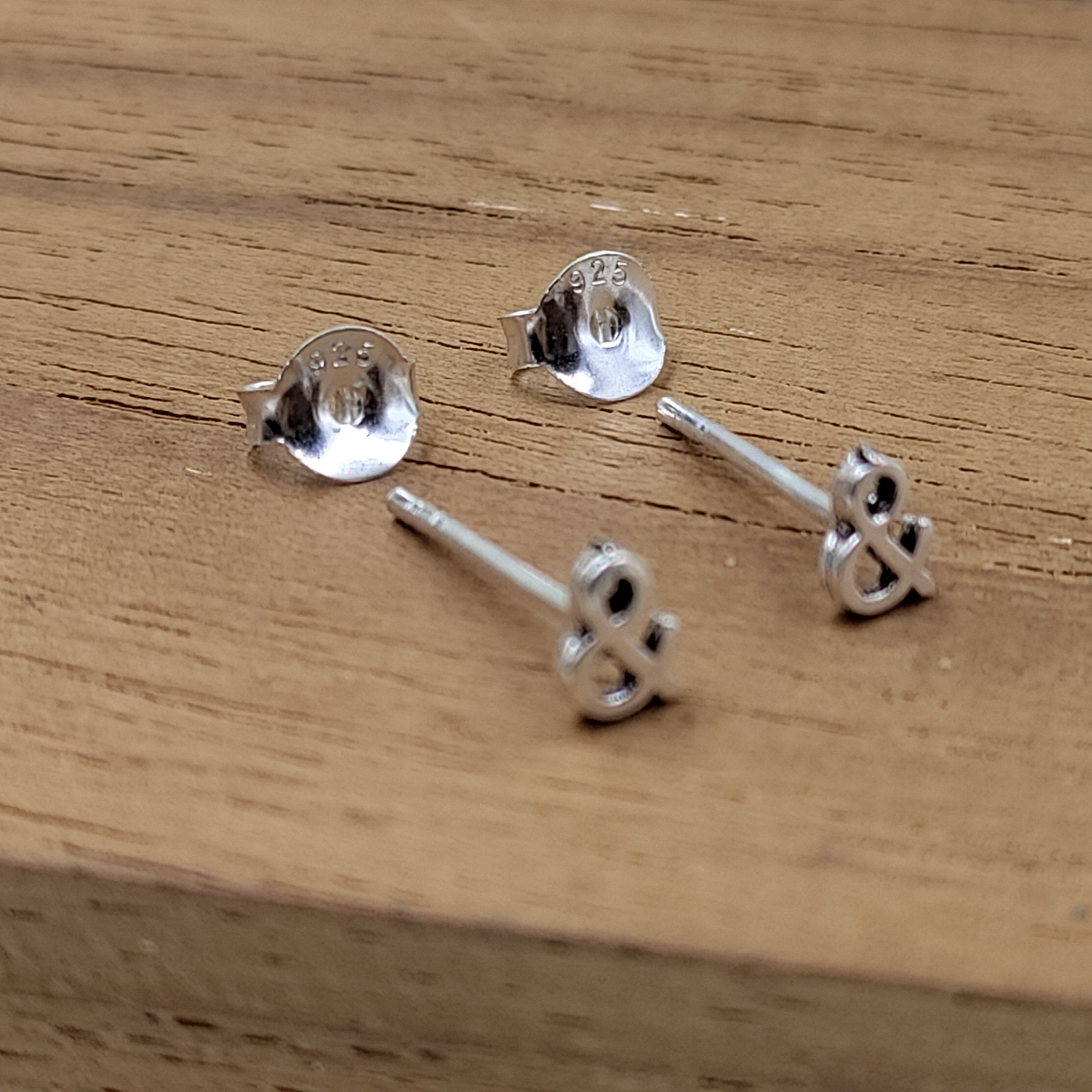 Little & And Symbol Stud Earring Sign Earring Stud Minimalist Handmade Gift Studs with Pushback 925 Sterling Silver Cute Gift
