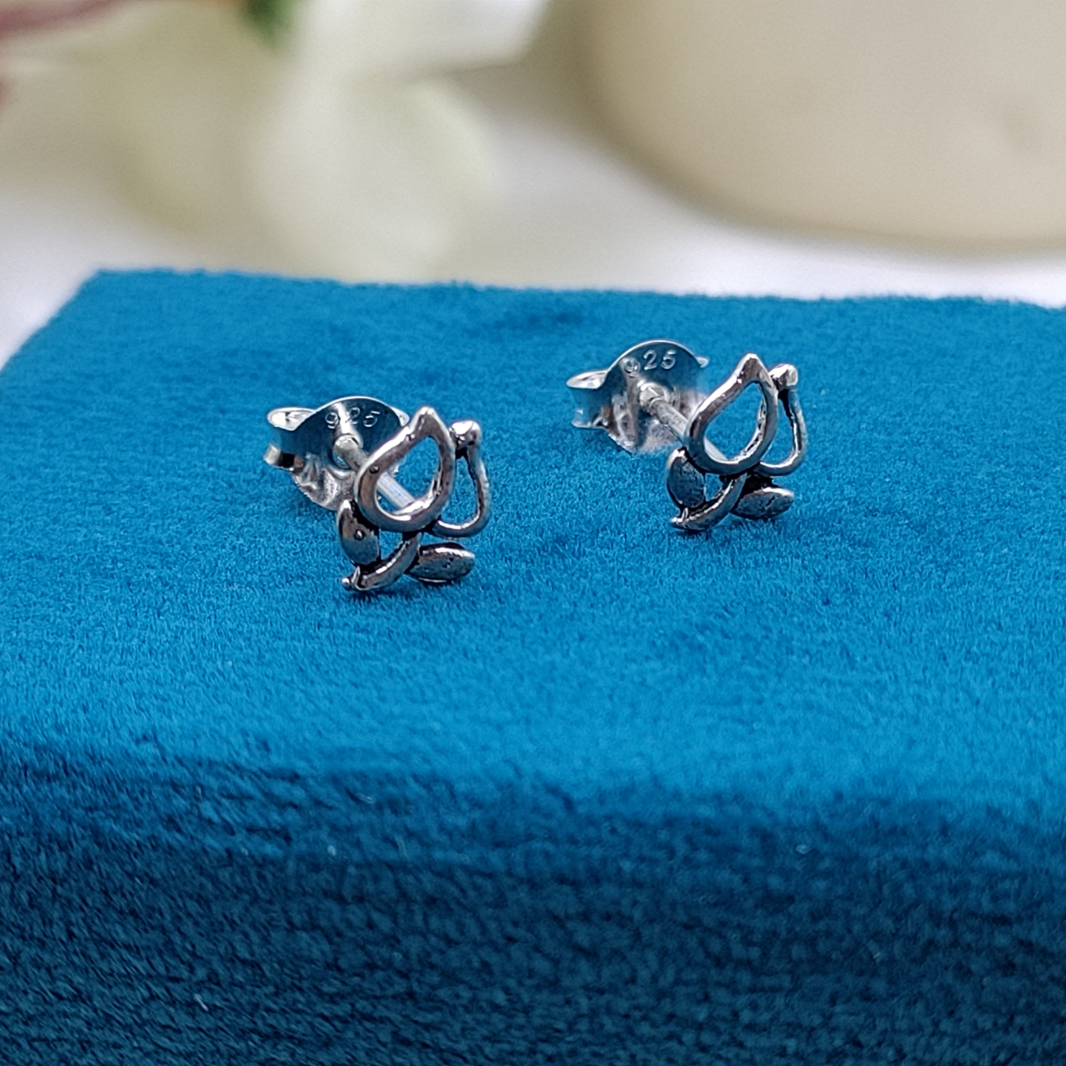 Rose Stud Earrings Flower Earring Floral Jewelry Minimalist Handmade Gift Studs with Pushback 925 Sterling Silver Gift for lover him her