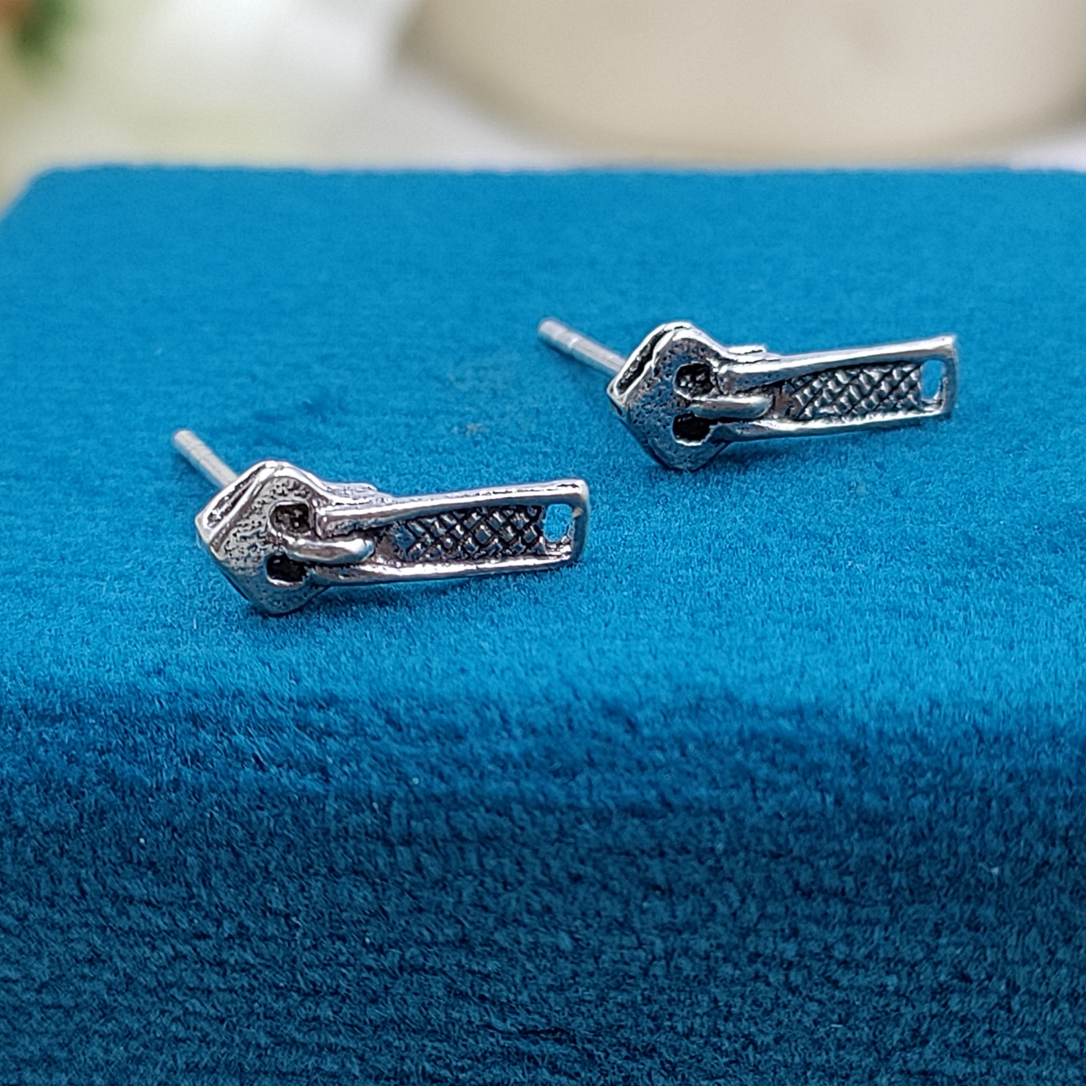 Little Tiny Chain Shaped Earring Stud Minimalist Handmade Gift Studs with Pushback 925 Sterling Silver Different Unique Gift for Boy Him