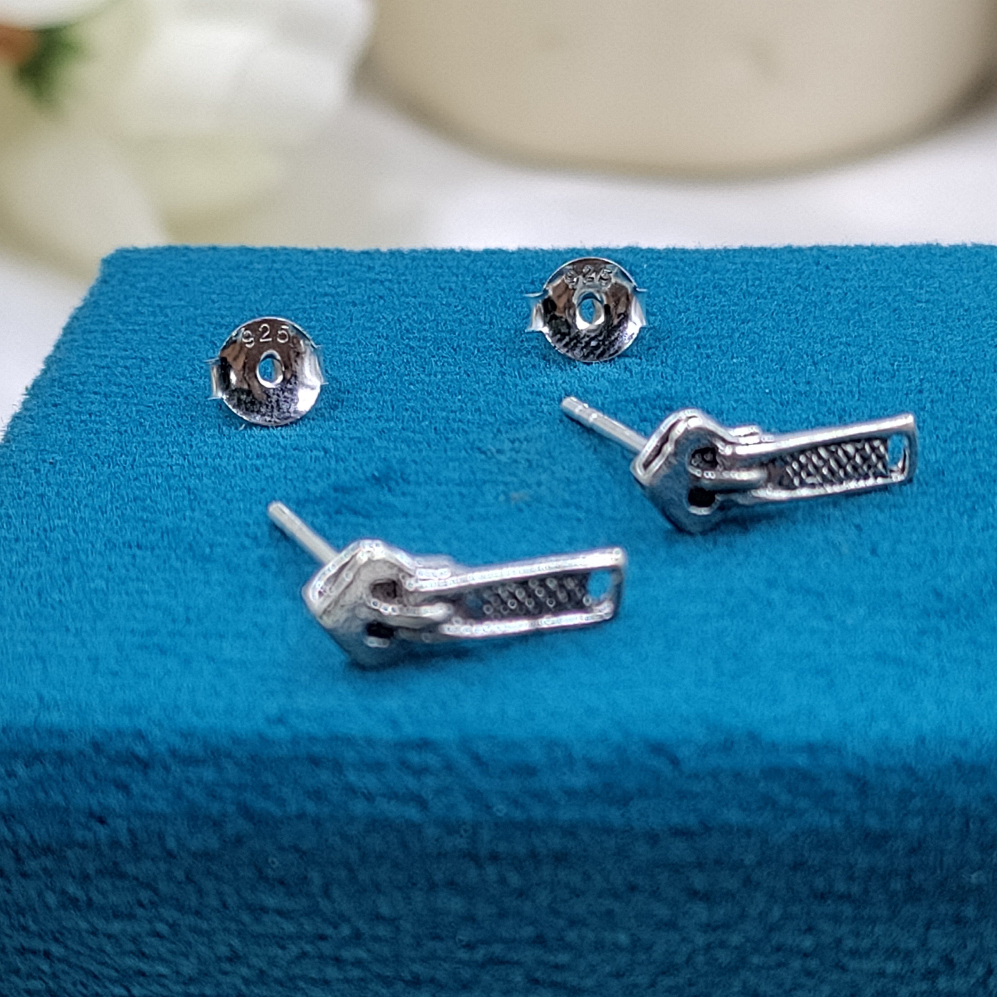 Little Tiny Chain Shaped Earring Stud Minimalist Handmade Gift Studs with Pushback 925 Sterling Silver Different Unique Gift for Boy Him