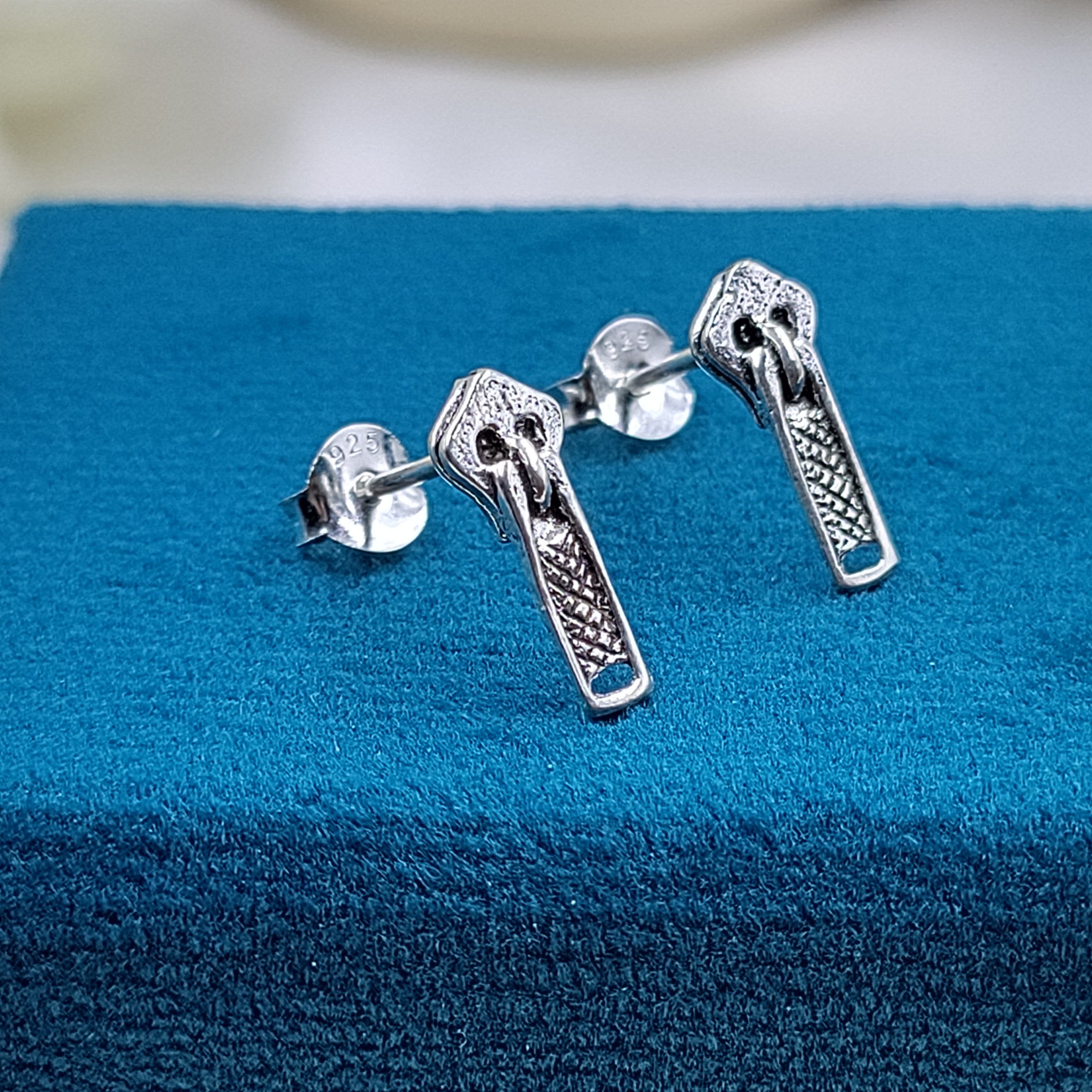 Little Tiny Chain Shaped Earring Stud Minimalist Handmade Gift Studs with Pushback 925 Sterling Silver Different Unique Gift for Boy Him