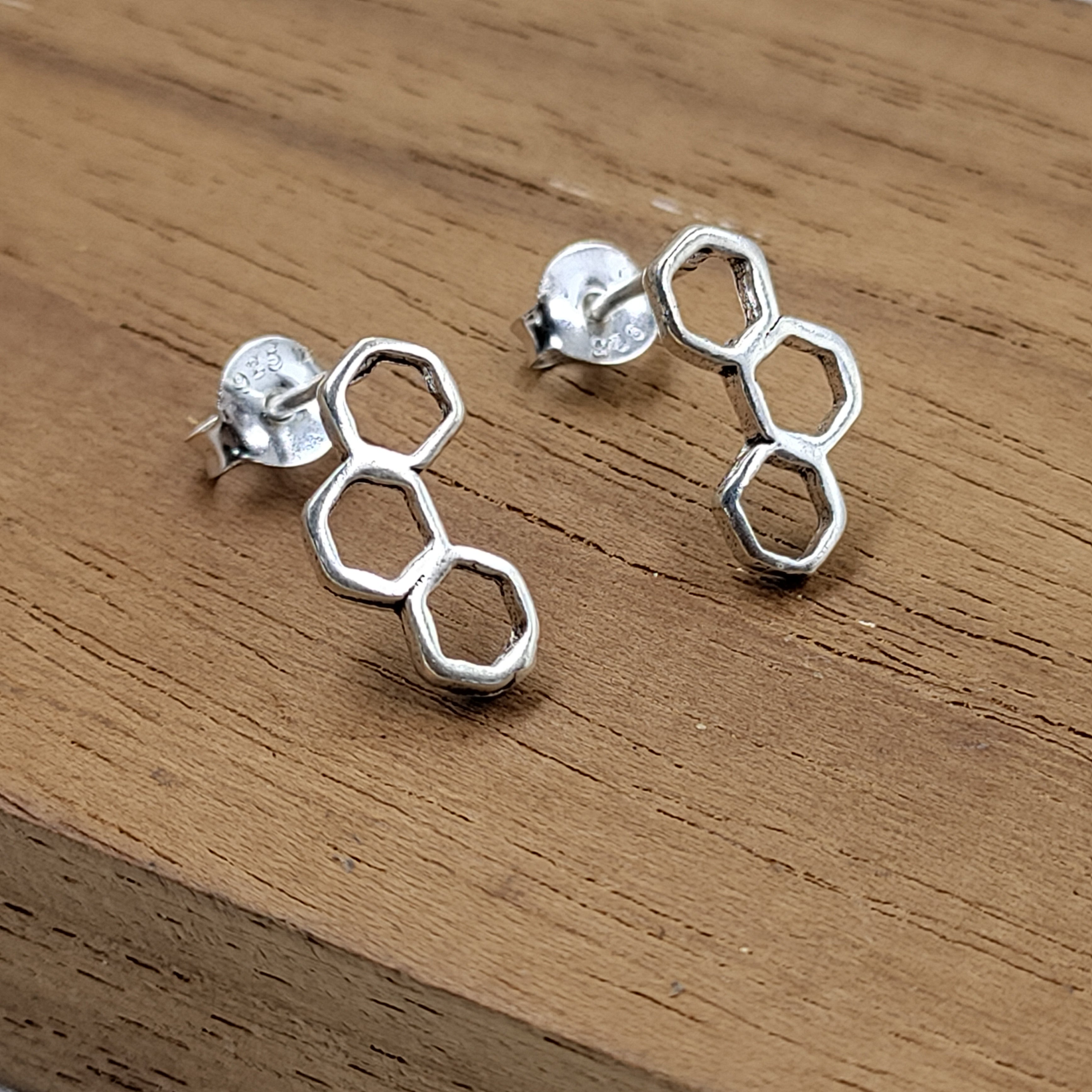 925 Sterling Silver Honeycomb Earrings Geometric gift Jewelry