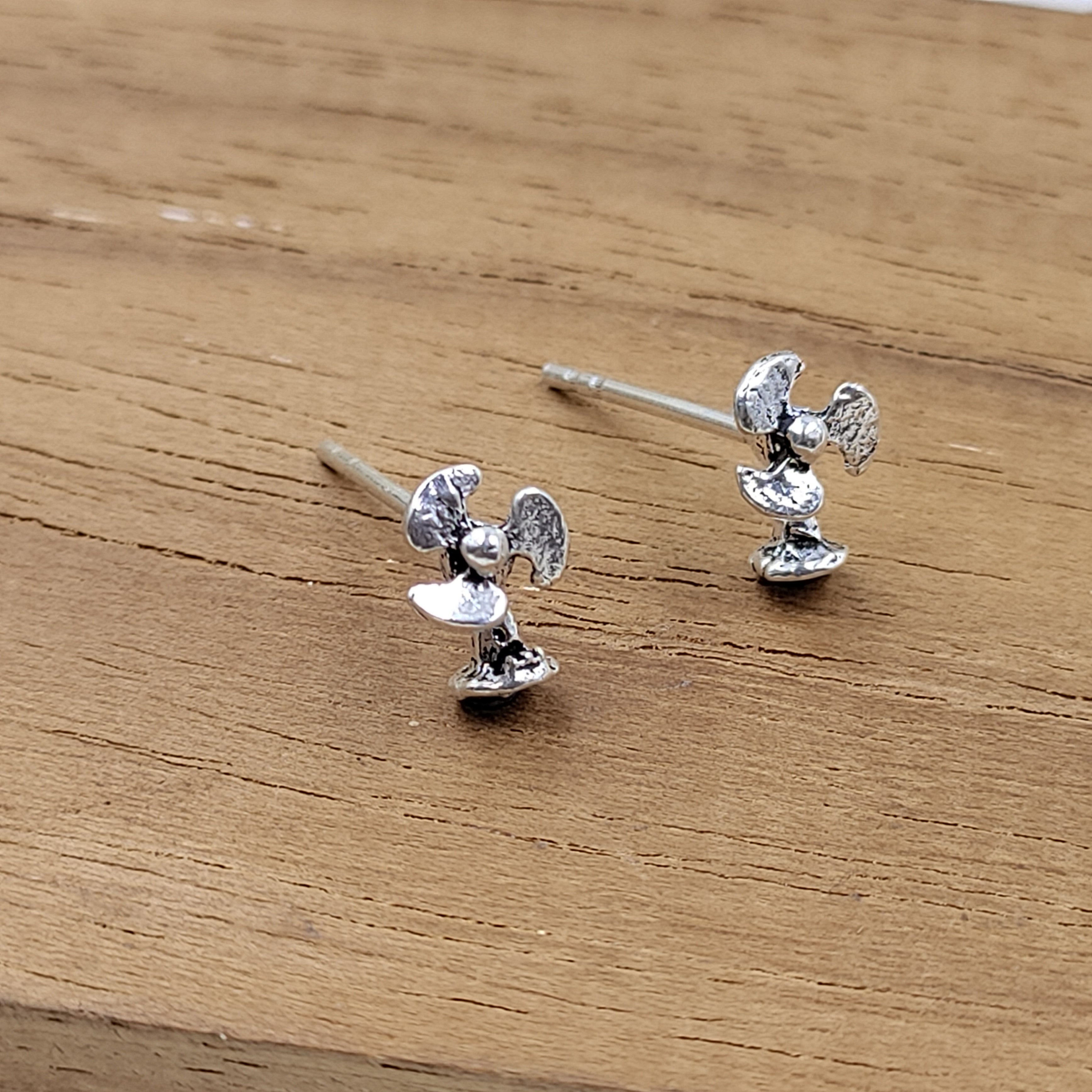 Little Tiny Table Fan Shaped Earring Stud Minimalist Handmade Gift Studs with Pushback 925 Sterling Silver Different Unique Gift for girl