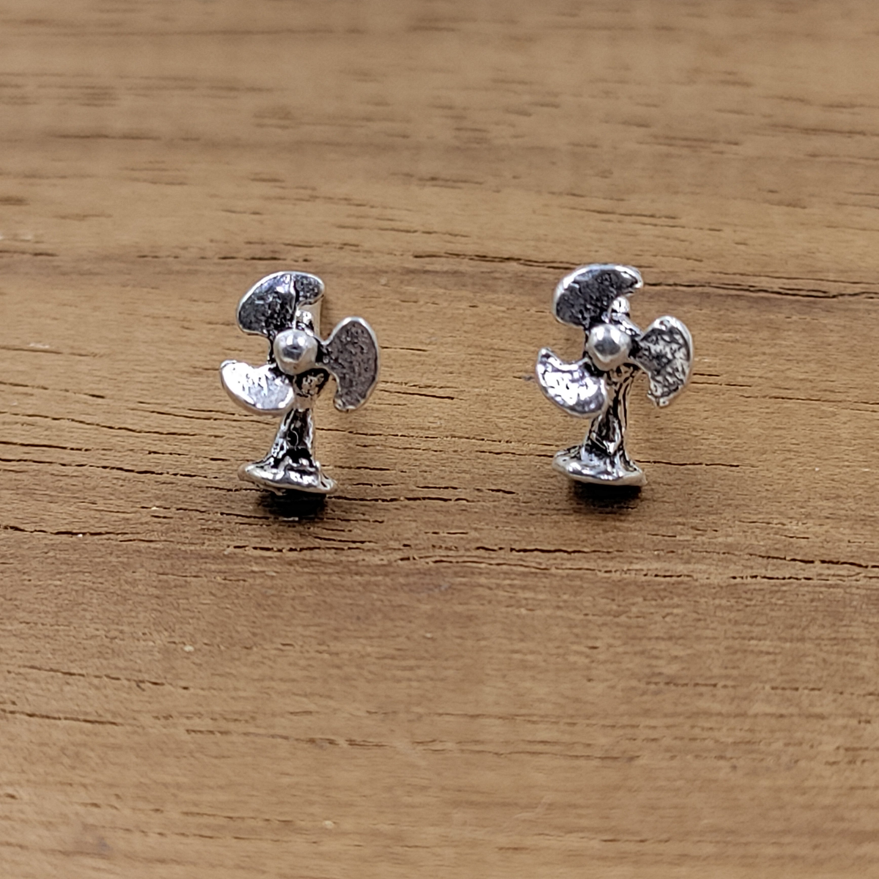 Little Tiny Table Fan Shaped Earring Stud Minimalist Handmade Gift Studs with Pushback 925 Sterling Silver Different Unique Gift for girl