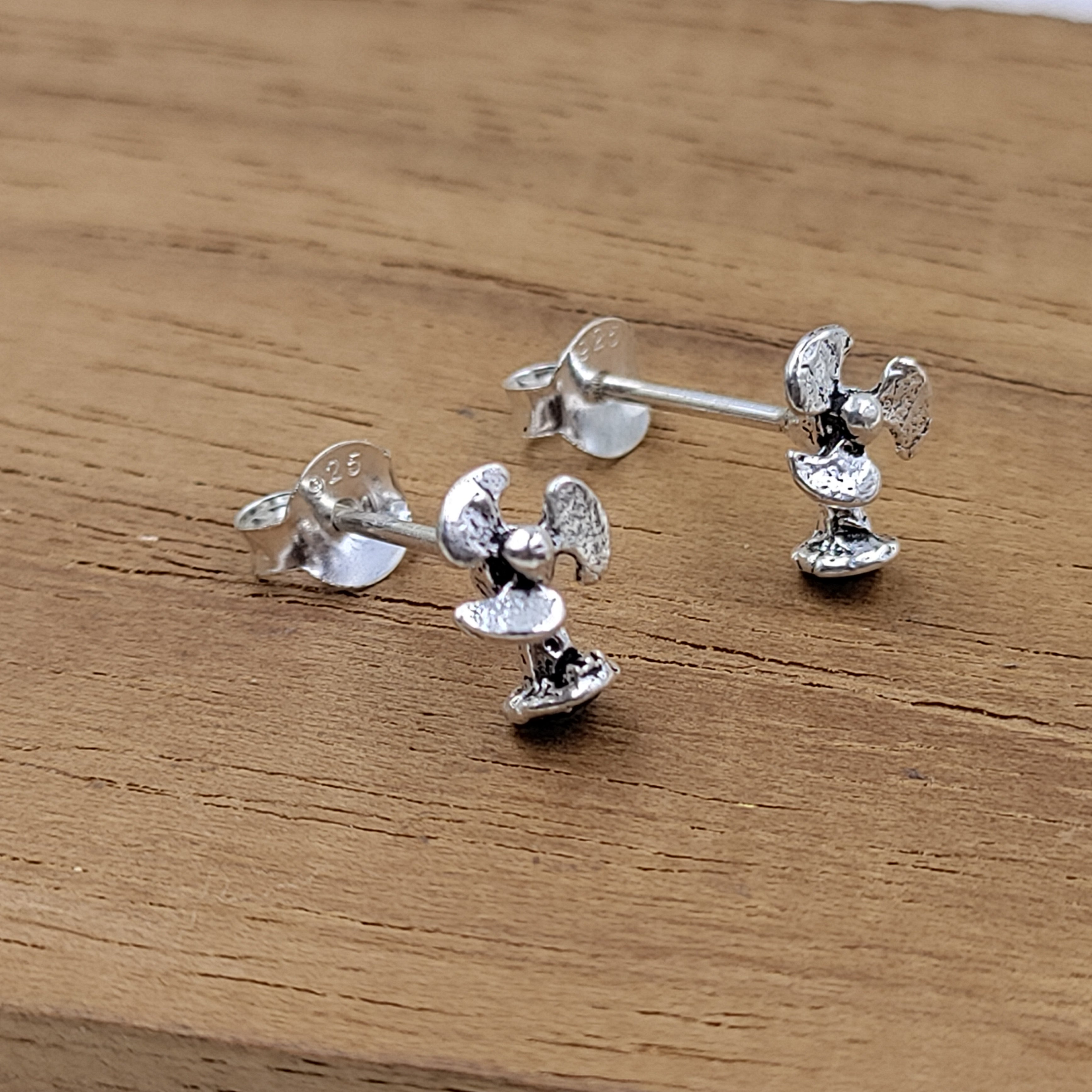 Little Tiny Table Fan Shaped Earring Stud Minimalist Handmade Gift Studs with Pushback 925 Sterling Silver Different Unique Gift for girl