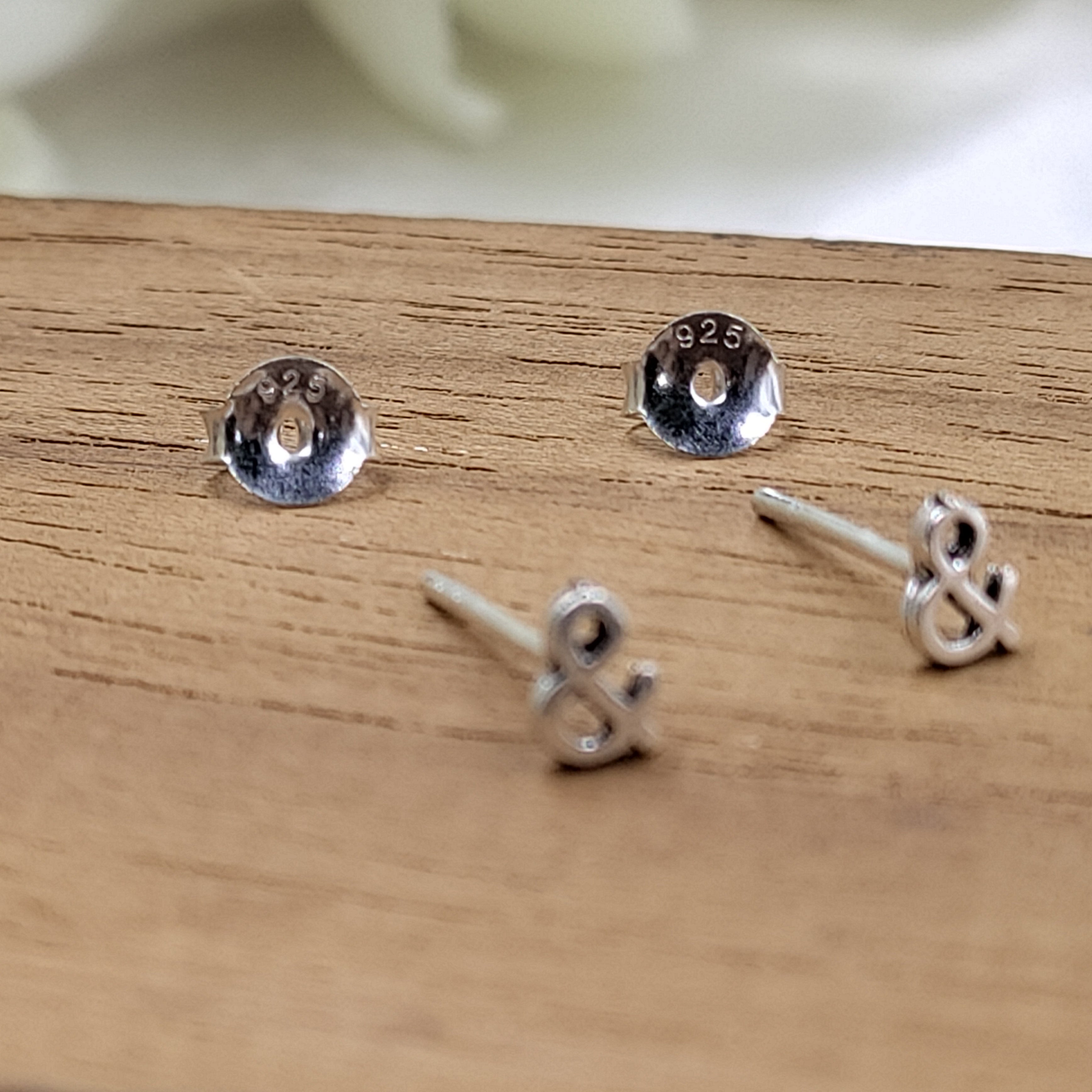 Little & And Symbol Stud Earring Sign Earring Stud Minimalist Handmade Gift Studs with Pushback 925 Sterling Silver Cute Gift