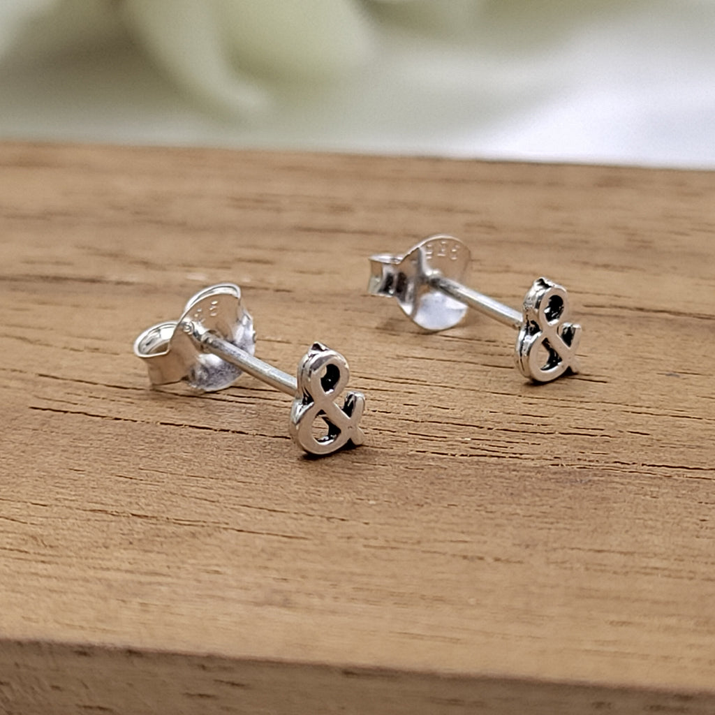 Little & And Symbol Stud Earring Sign Earring Stud Minimalist Handmade Gift Studs with Pushback 925 Sterling Silver Cute Gift