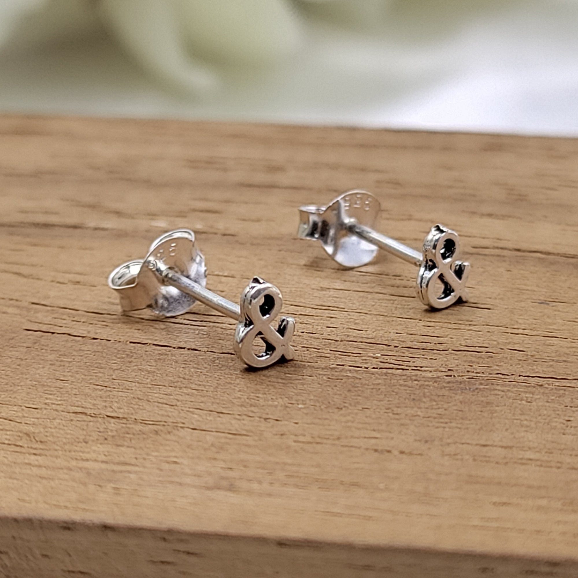 Little & And Symbol Stud Earring Sign Earring Stud Minimalist Handmade Gift Studs with Pushback 925 Sterling Silver Cute Gift