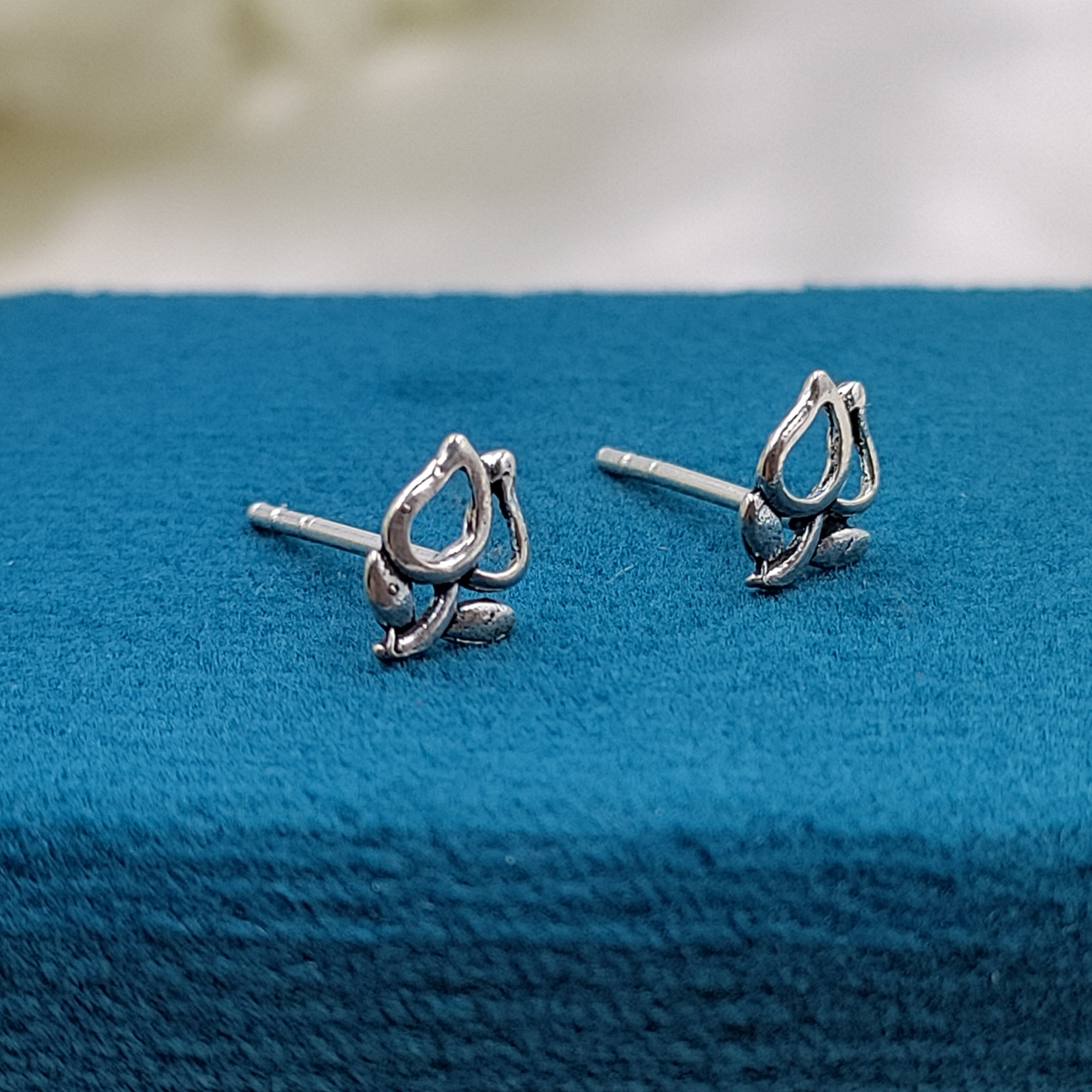 Rose Stud Earrings Flower Earring Floral Jewelry Minimalist Handmade Gift Studs with Pushback 925 Sterling Silver Gift for lover him her