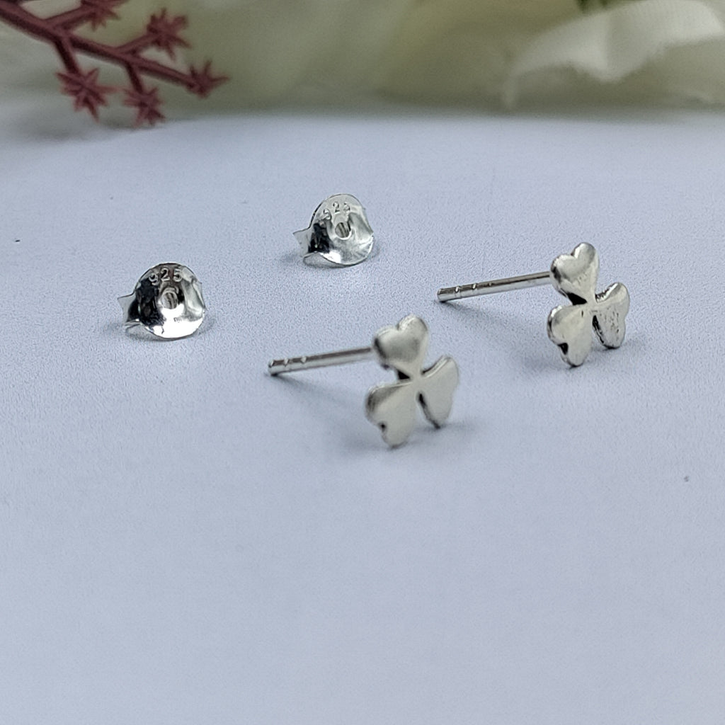 Silver Lucky Charm Studs 3 Leaf Clover Studs Clover Stud Clover Earring Flower Floral Cute Handmade Gift Stud with Pushback 925 Sterling
