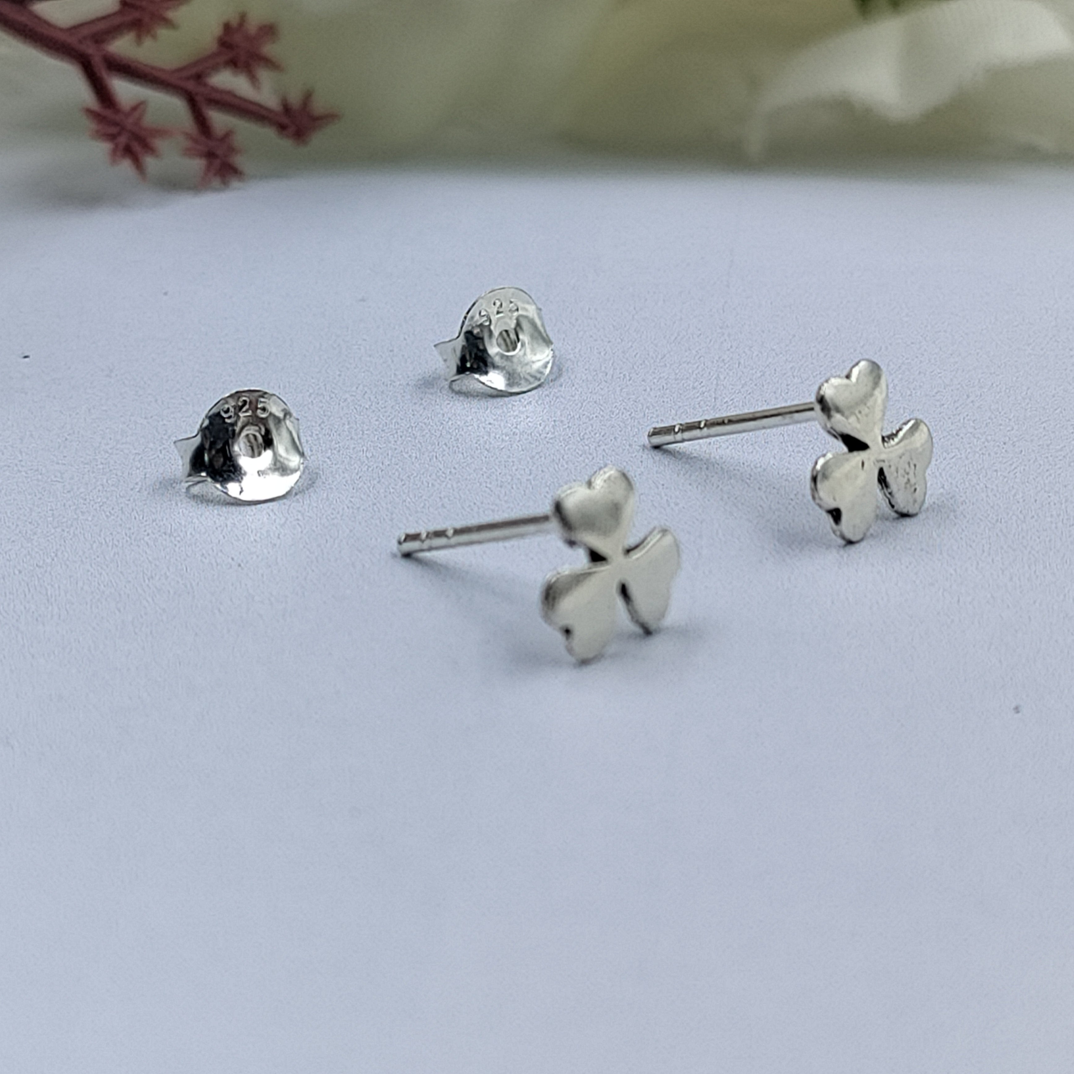 Silver Lucky Charm Studs 3 Leaf Clover Studs Clover Stud Clover Earring Flower Floral Cute Handmade Gift Stud with Pushback 925 Sterling