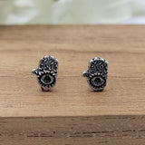 Silver Oxidised Fatima Hand Earring Evil Eye Hamsa stud Earring Hamsa Earring Stud Quirky Minimalist Handmade Stud Pushback 925 Sterling